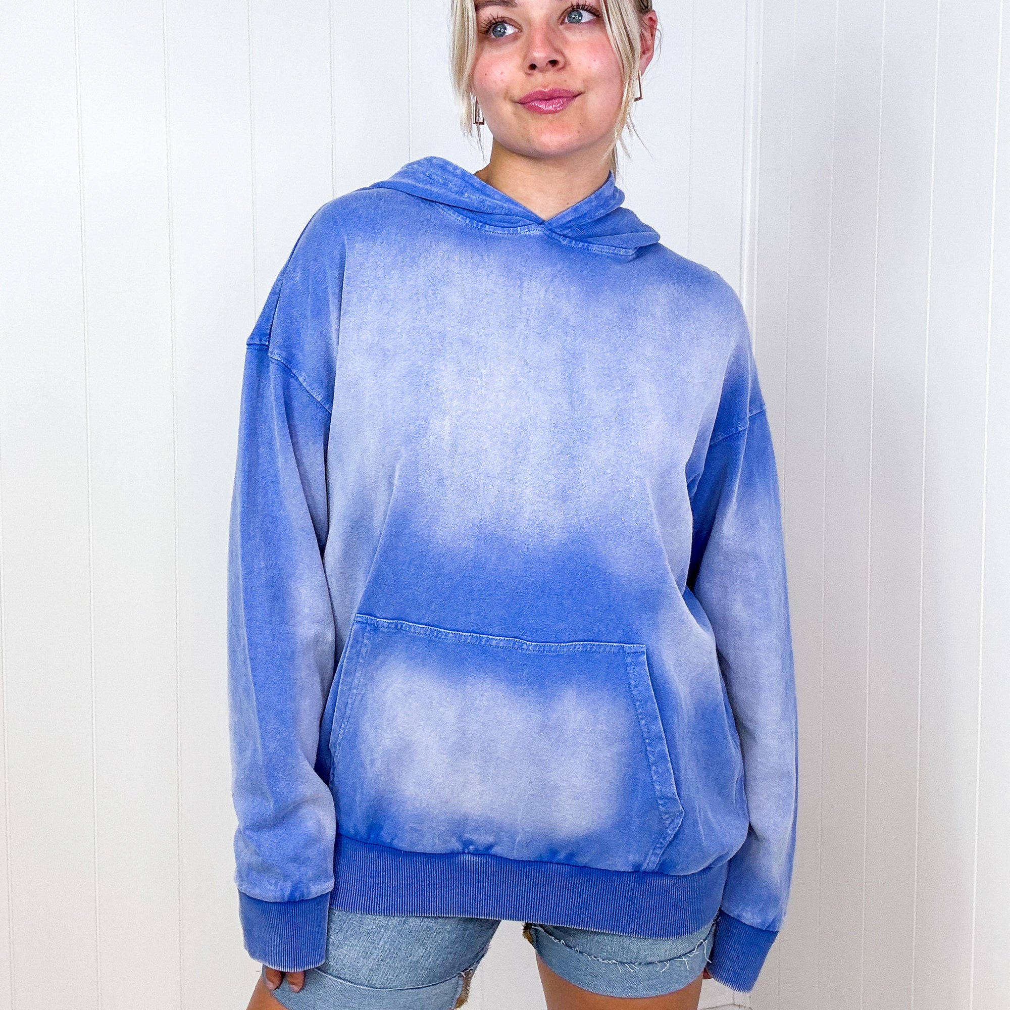 Easel Boho Ombre Faded Pocket Long Sleeve Hoodie in 2 Colors - Boujee Boutique 