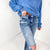 Mica Denim Button Up High Rise Straight Leg Distressed Jeans In Medium Blue - Boujee Boutique 