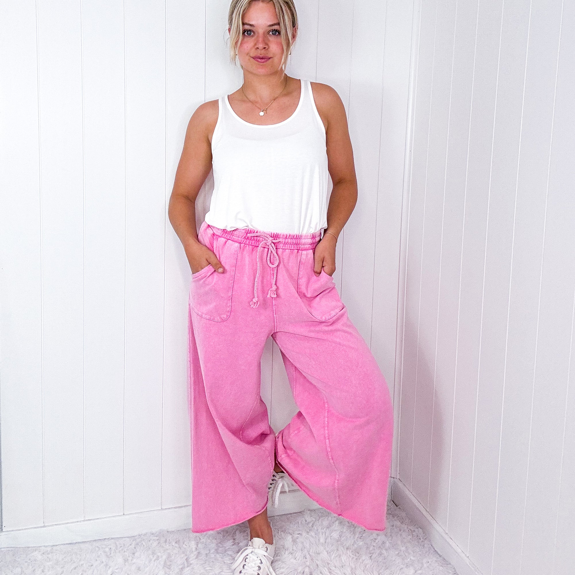 Relax It's Sunday Terry Knit Wide Leg Pull On Pants in 7 Colors - Boujee Boutique 