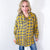 Effortless Edge Frayed Plaid Longline Button Up Top In Mustard