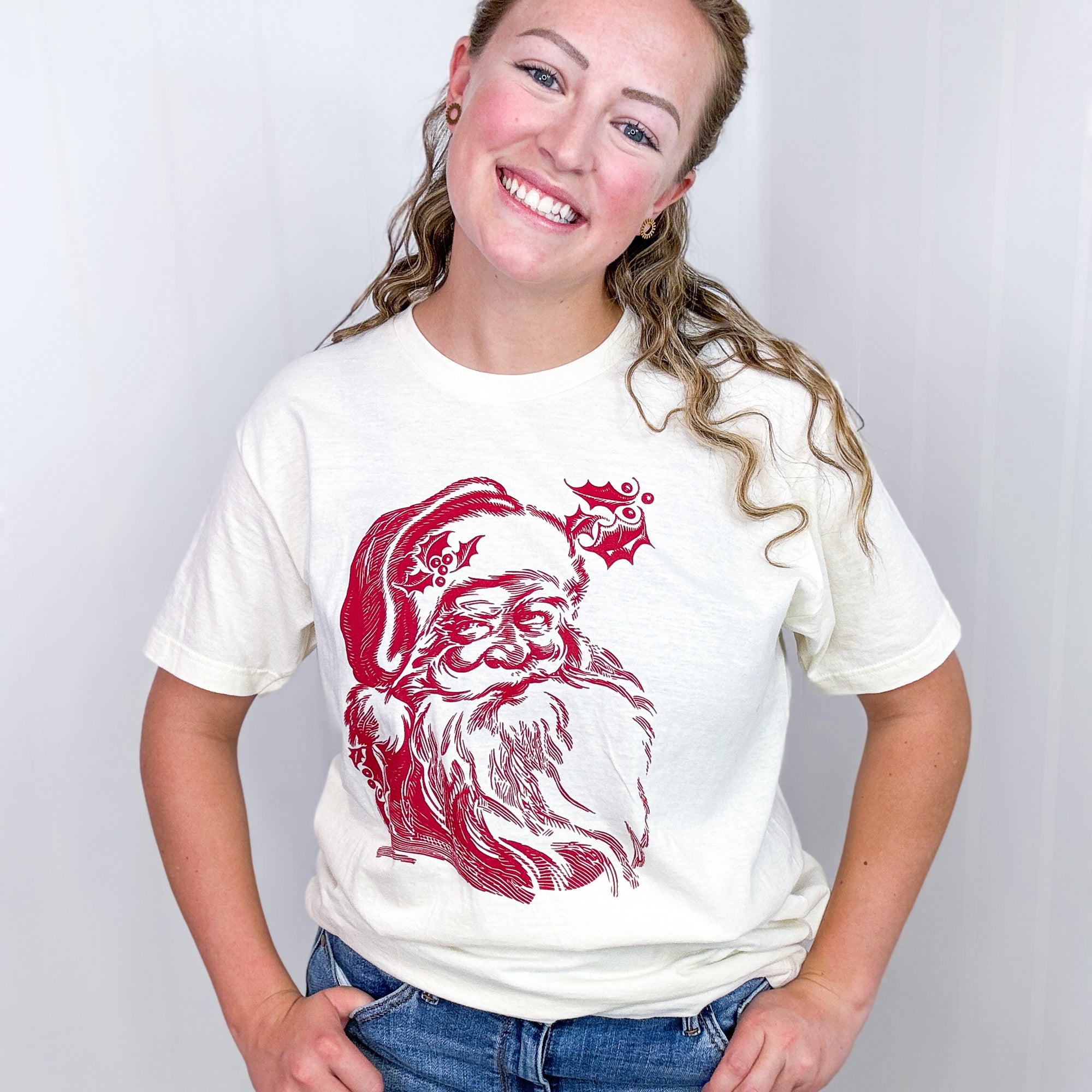 Vintage Saint Nicholas Christmas Graphic Short Sleeve Cream Tee