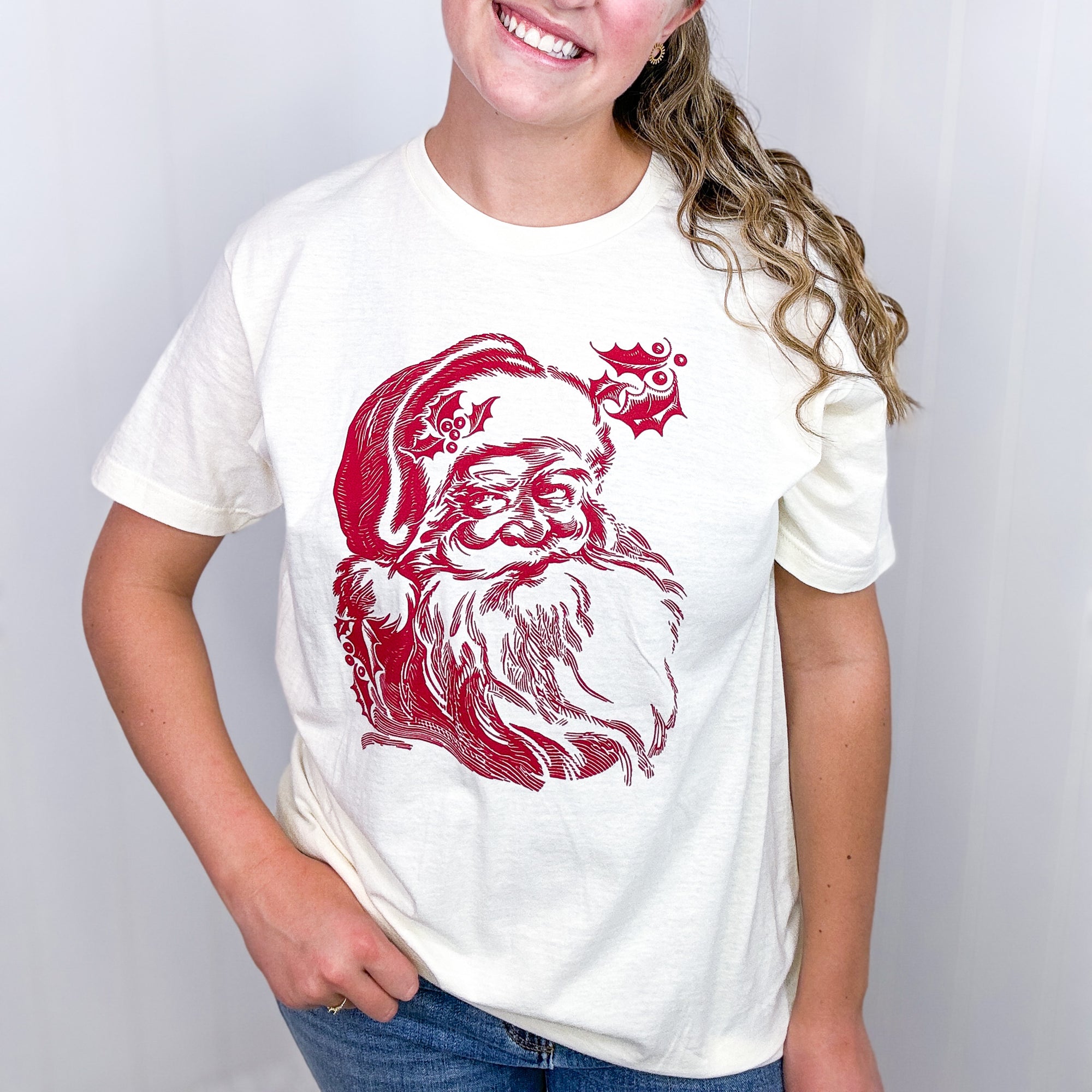 Vintage Saint Nicholas Christmas Graphic Short Sleeve Cream Tee