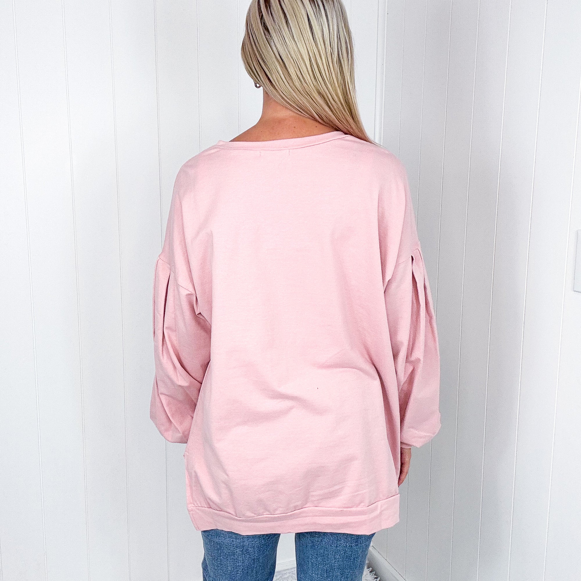 Dusty Pink Cow Girl Graphic Sweatshirt with Open Hem Pullover - Boujee Boutique 