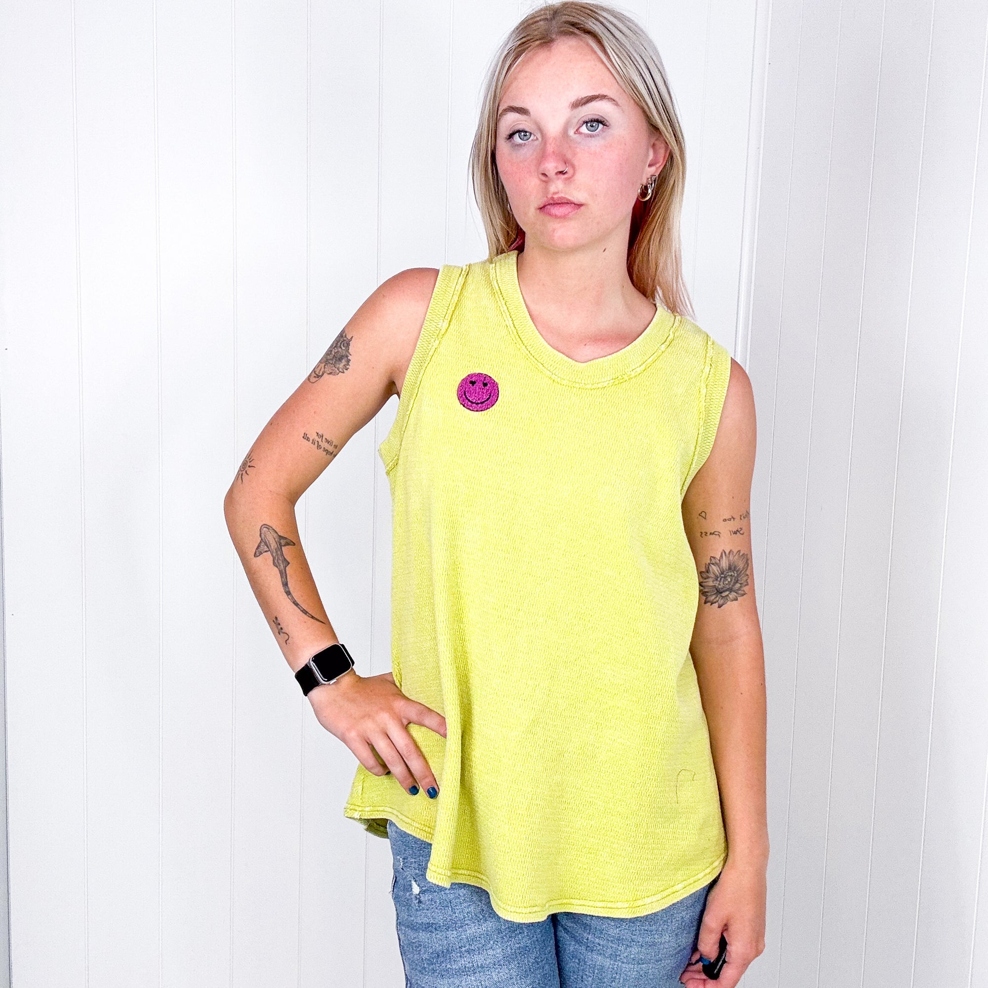 A Few of My Favorite Things Round Neck Tank in Lime - Boujee Boutique 