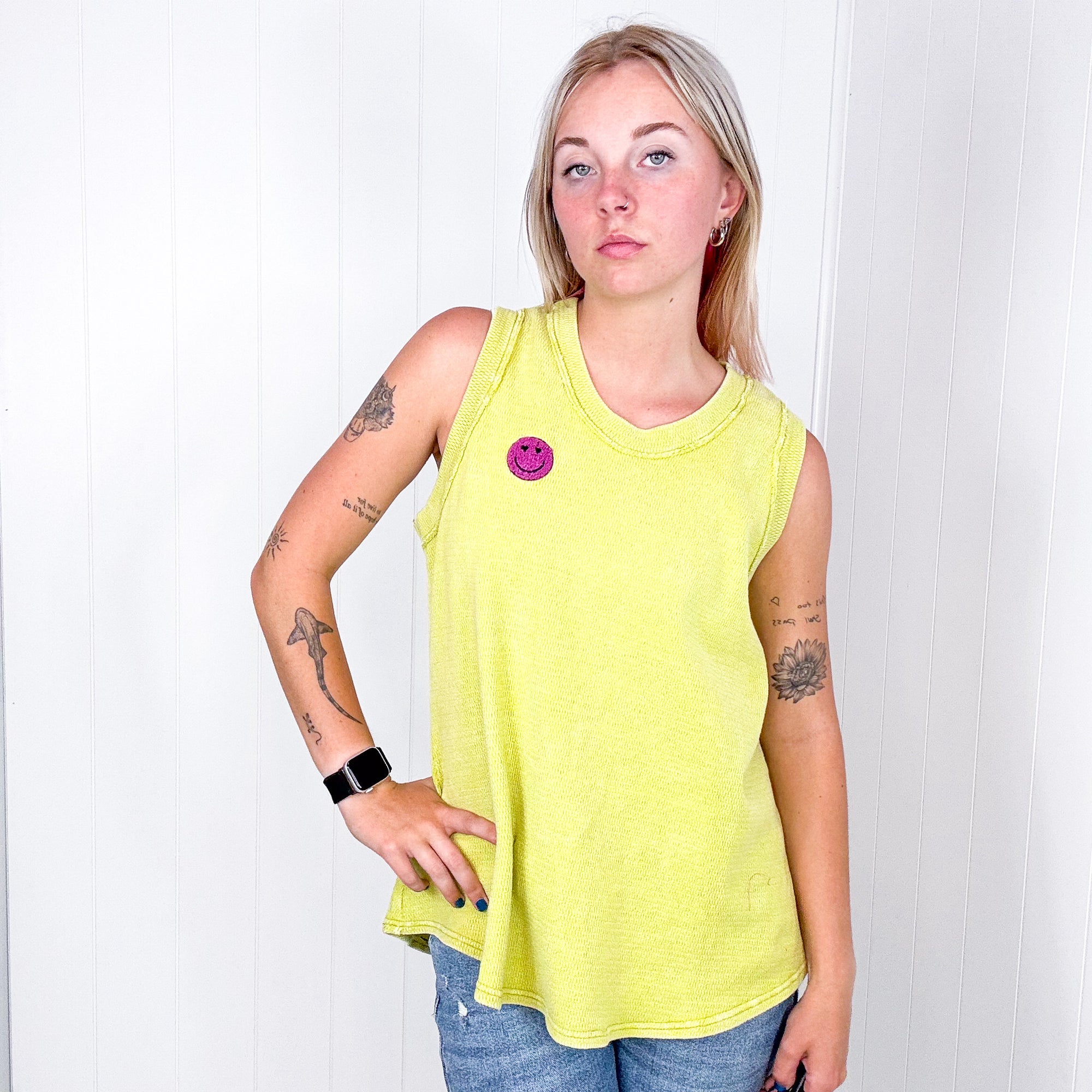 A Few of My Favorite Things Round Neck Tank in Lime - Boujee Boutique 