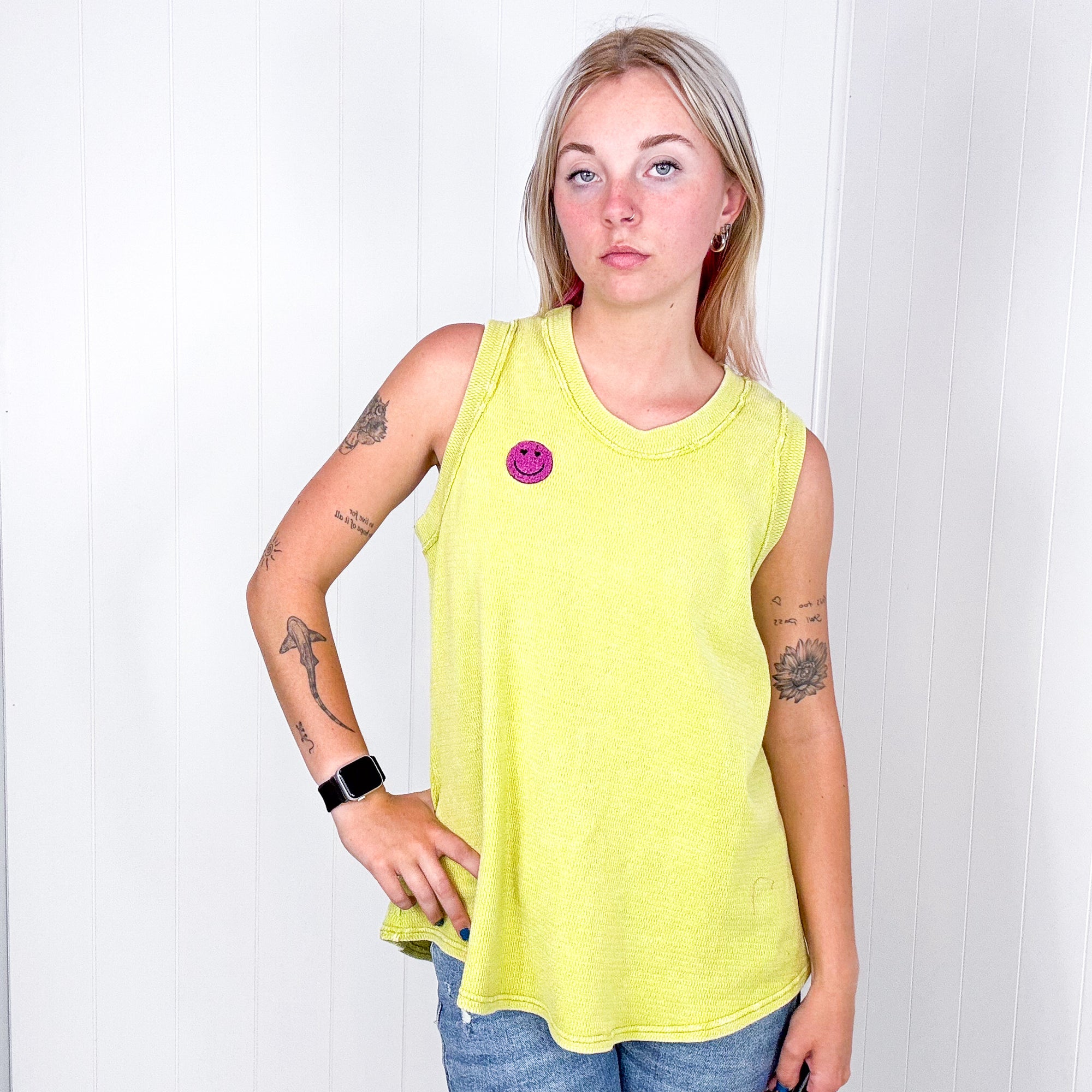 A Few of My Favorite Things Round Neck Tank in Lime - Boujee Boutique 