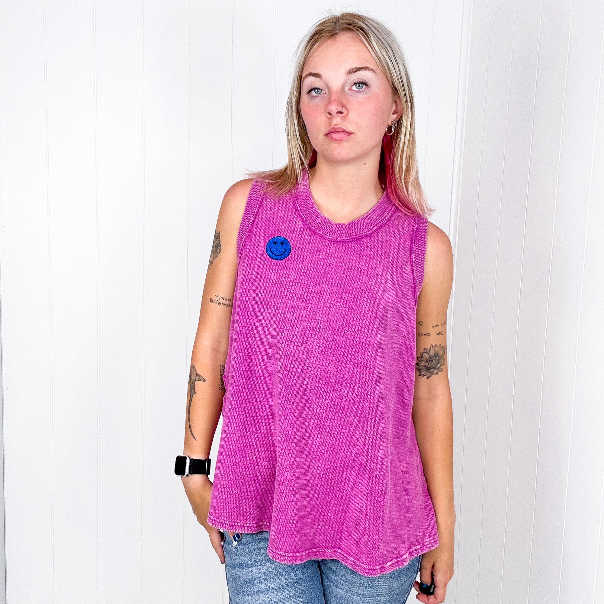 A Few of My Favorite Things Round Neck Tank in Fuchsia - Boujee Boutique 