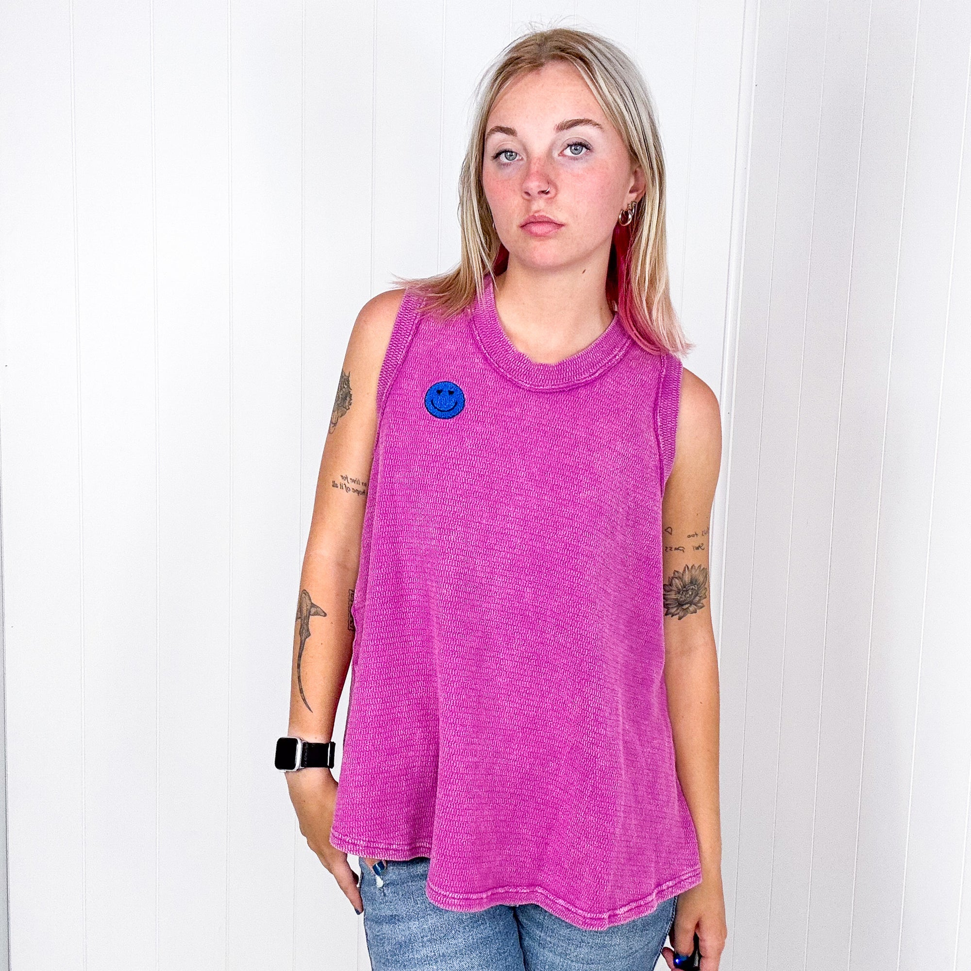 A Few of My Favorite Things Round Neck Tank in Fuchsia - Boujee Boutique 