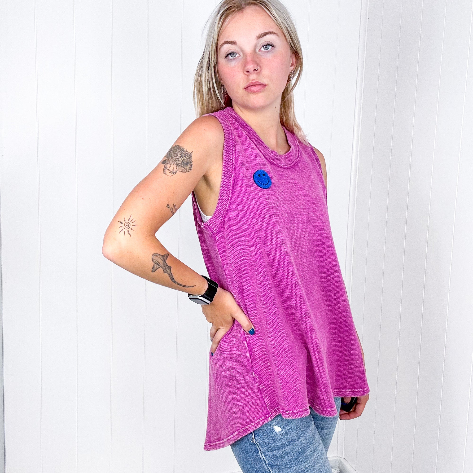 A Few of My Favorite Things Round Neck Tank in Fuchsia - Boujee Boutique 