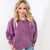 Luxe Corded Crewneck Pullover Sweater in Plum Black and Burnt Orange