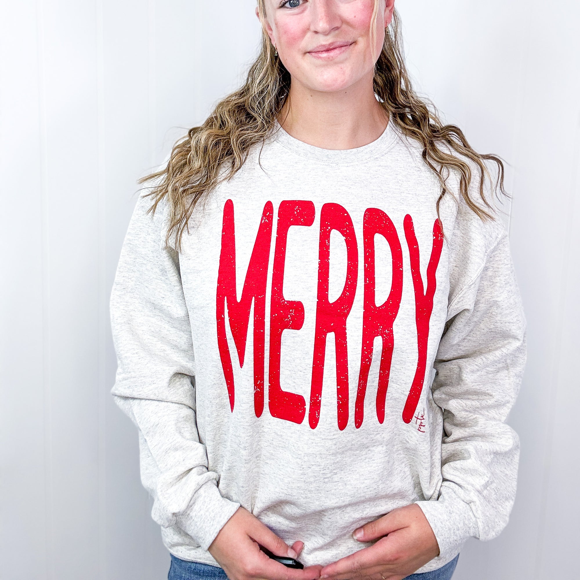 BIG Merry Soft Fleece Screen Printed Long Sleeve Grey Sweatshirt