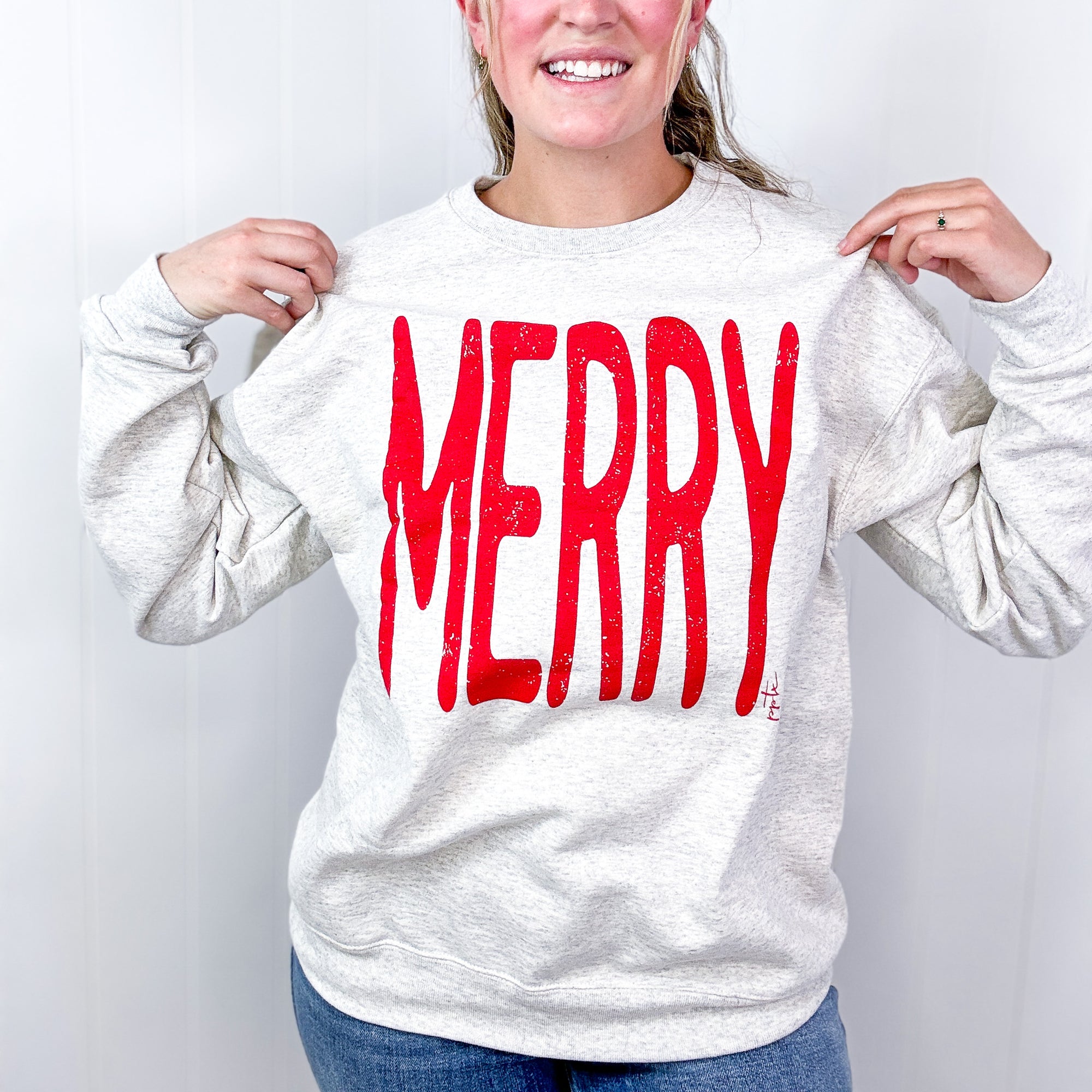 BIG Merry Soft Fleece Screen Printed Long Sleeve Grey Sweatshirt