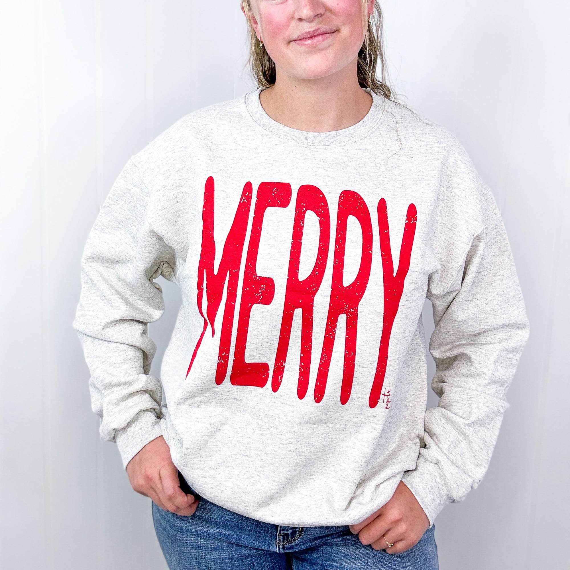 BIG Merry Soft Fleece Screen Printed Long Sleeve Grey Sweatshirt