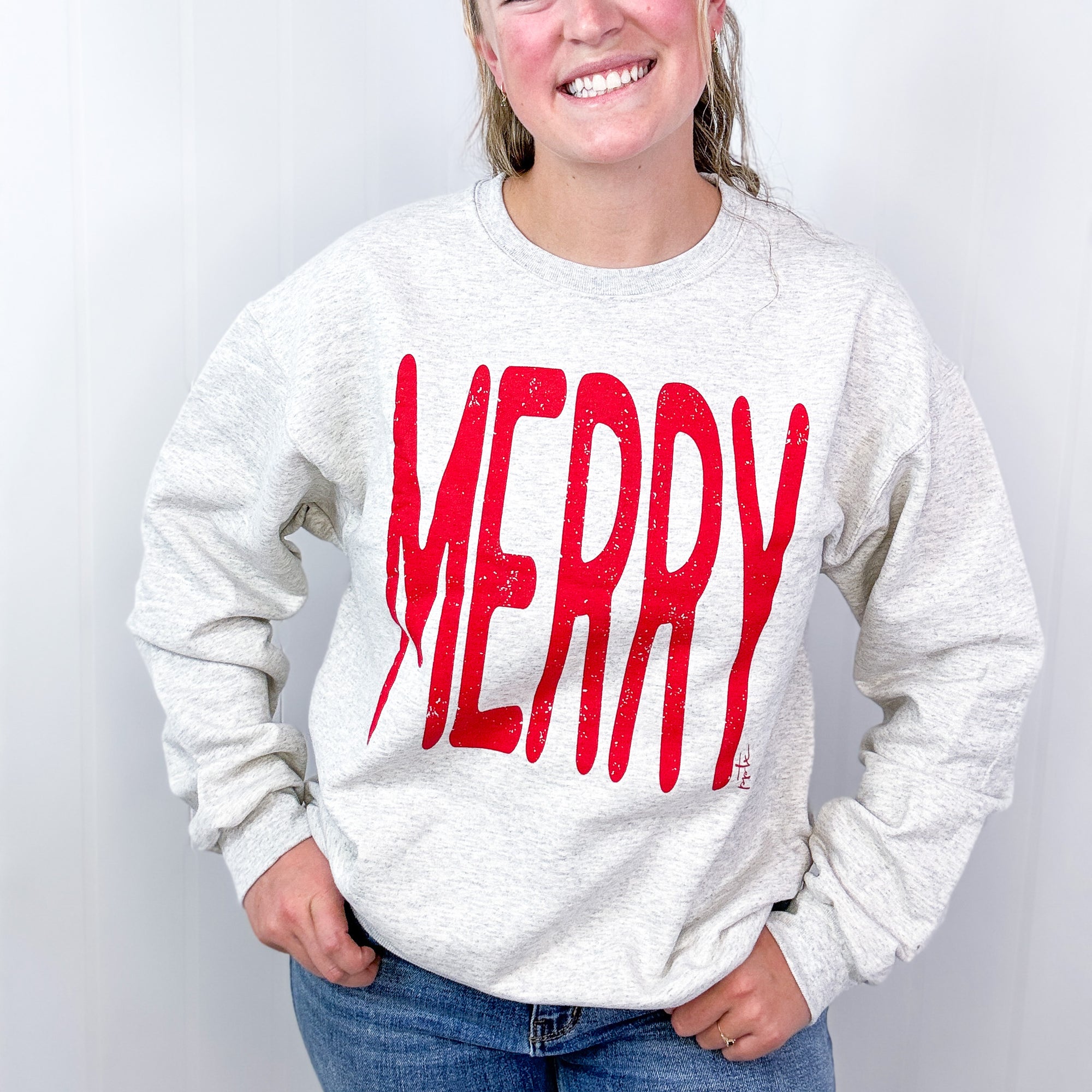 BIG Merry Soft Fleece Screen Printed Long Sleeve Grey Sweatshirt