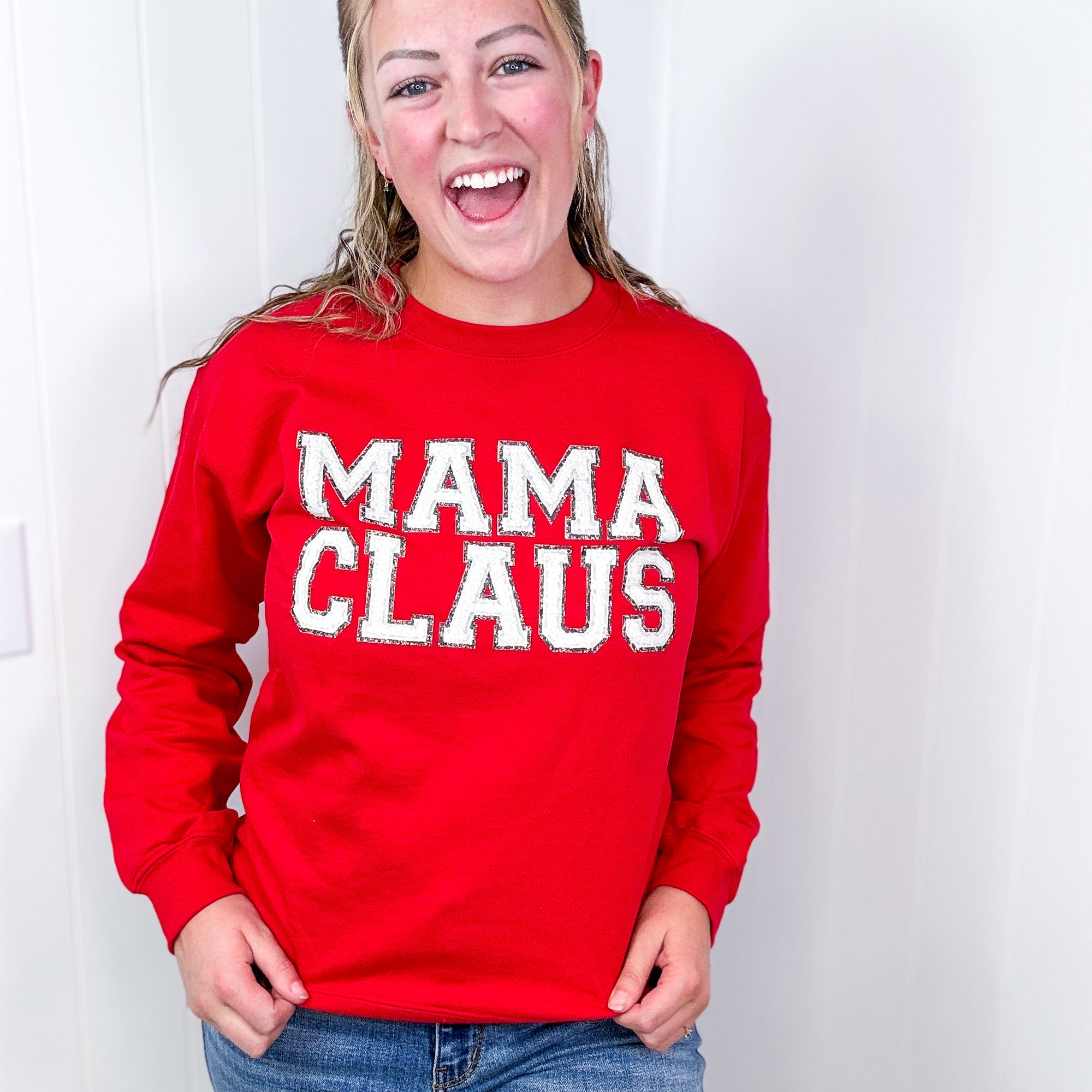 Red Mama Claus Graphic Fleece Long Sleeve Sweatshirt