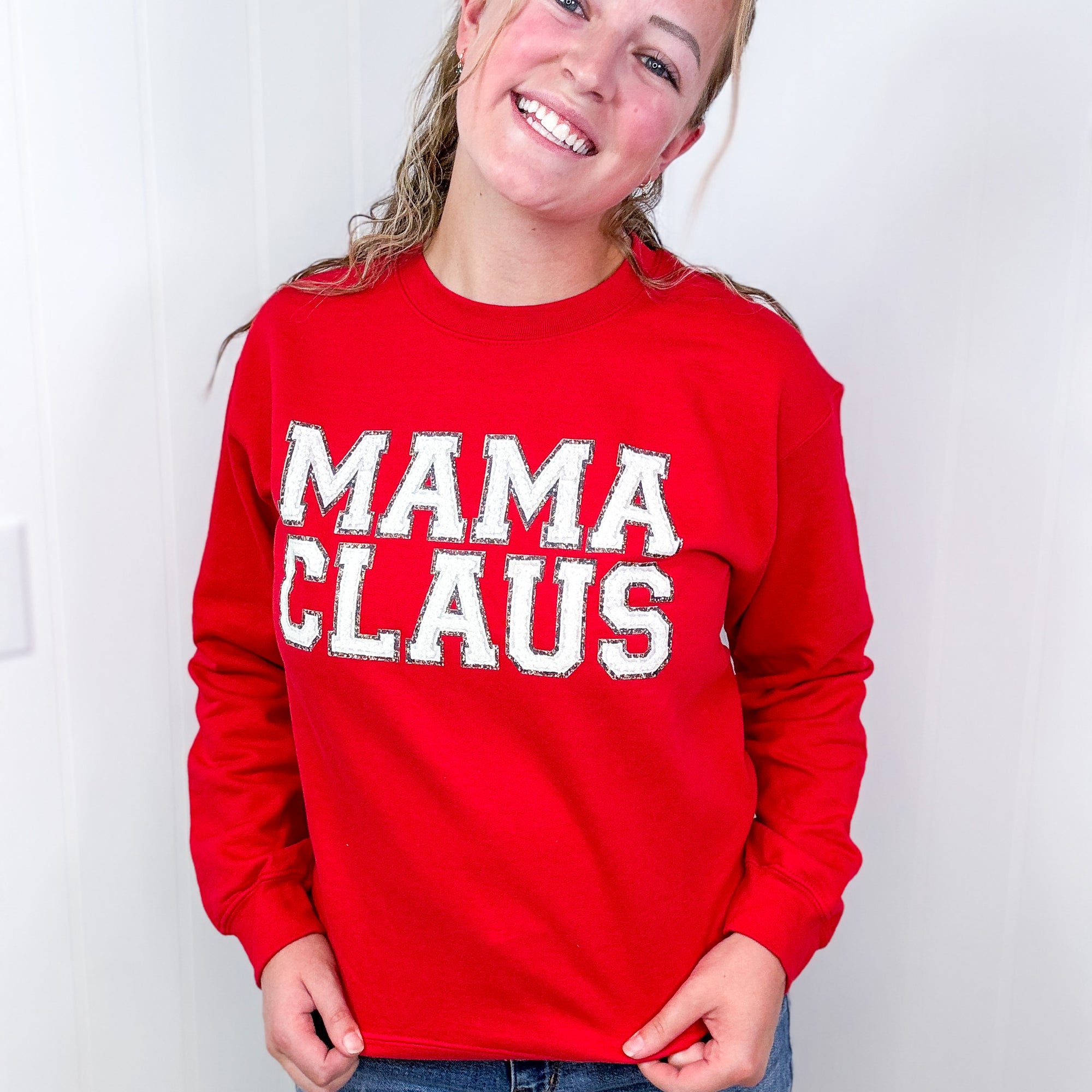 Red Mama Claus Graphic Fleece Long Sleeve Sweatshirt