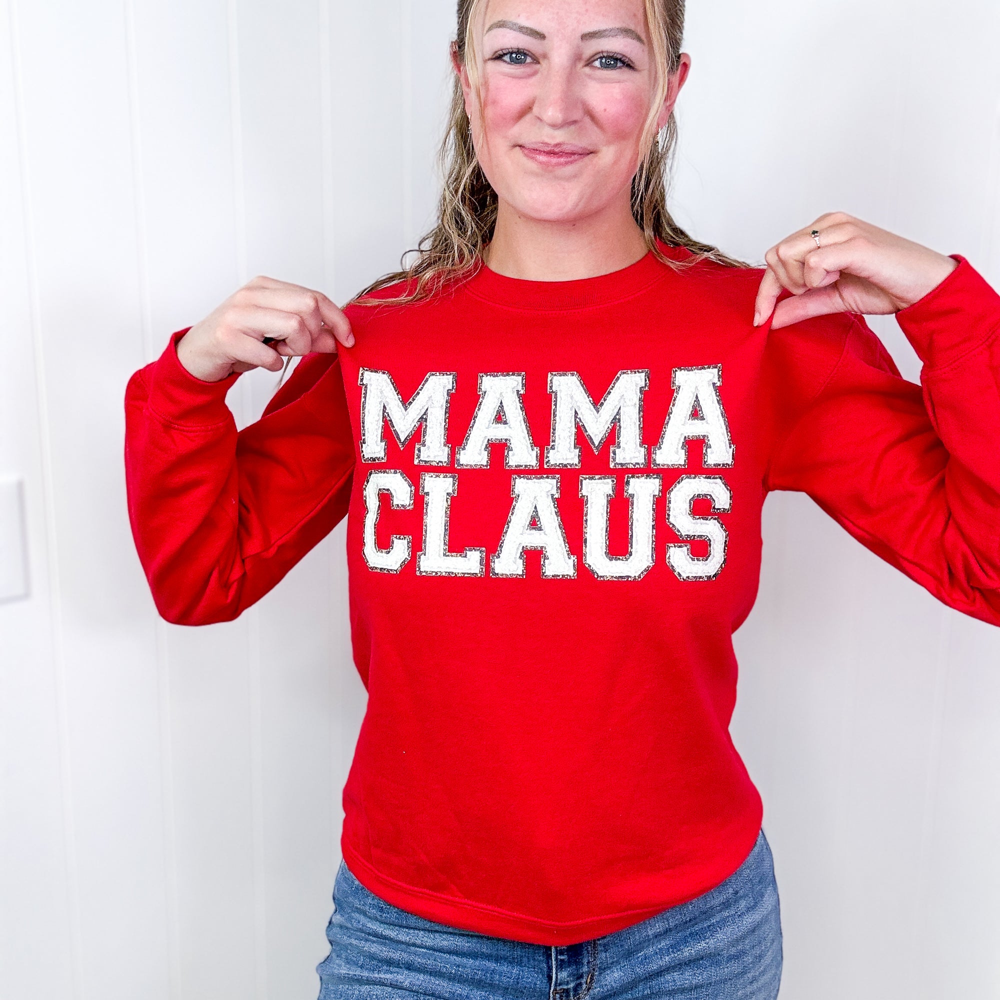 Red Mama Claus Graphic Fleece Long Sleeve Sweatshirt