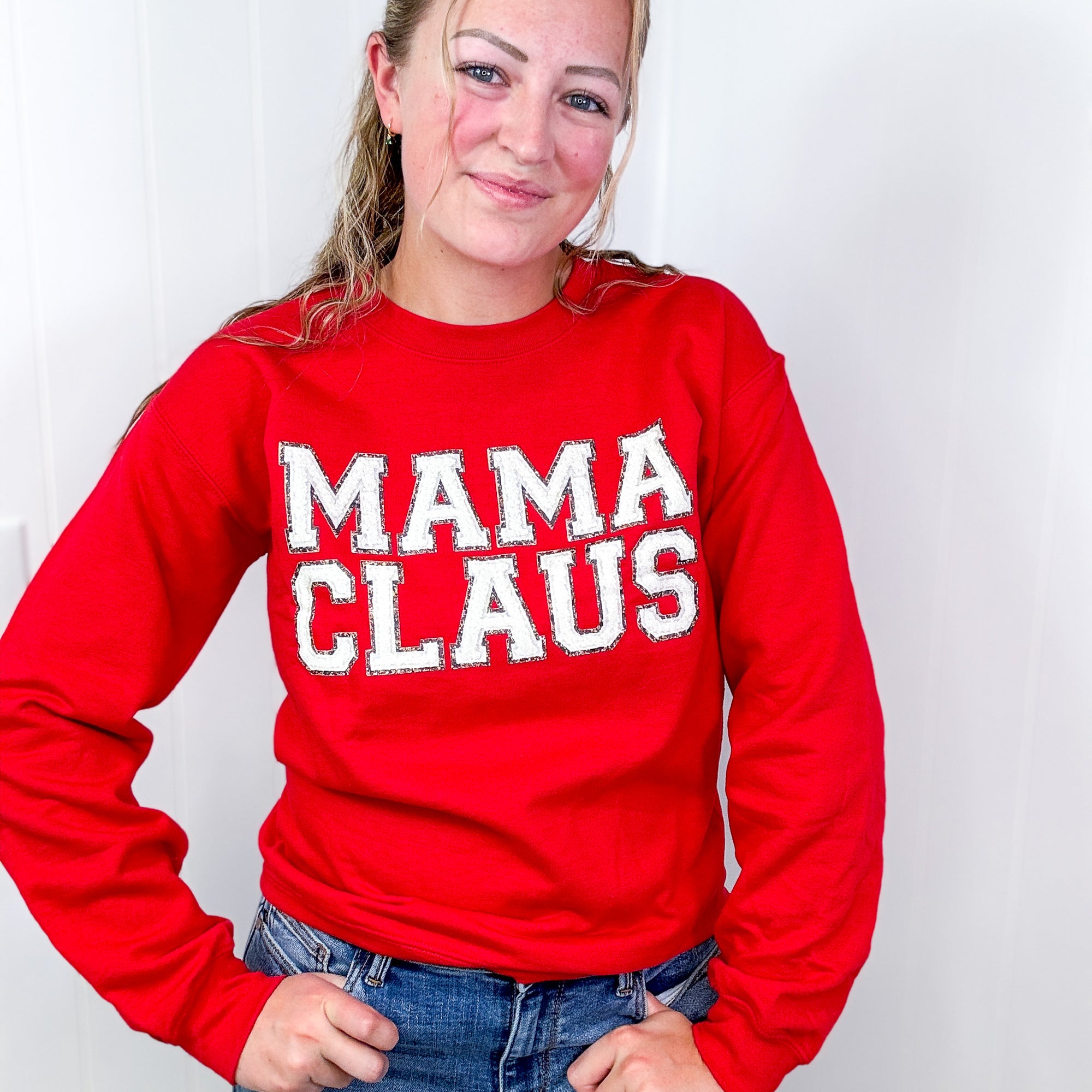 Red Mama Claus Graphic Fleece Long Sleeve Sweatshirt