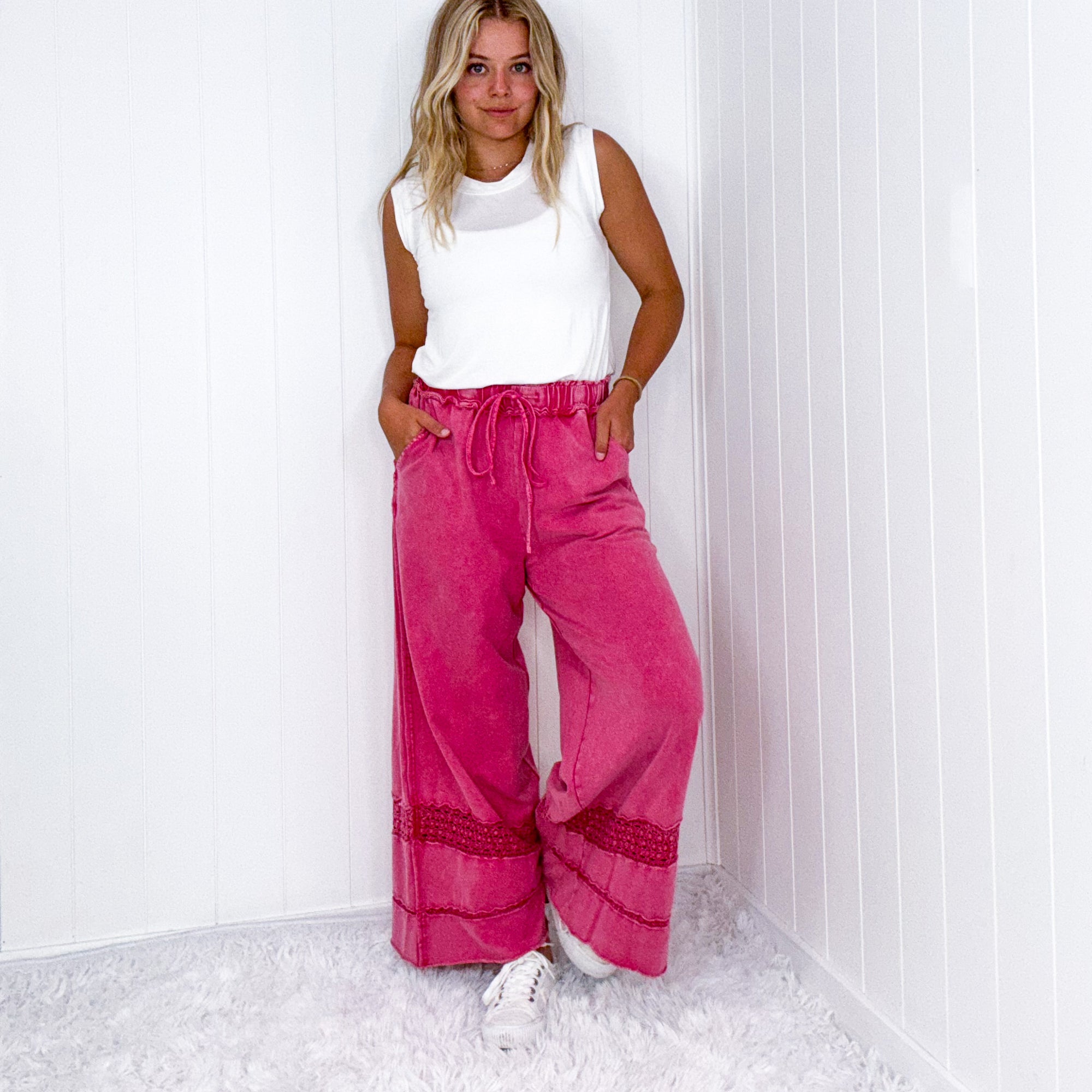 Lets Take a Trip Crochet Detailing Palazzo Pants in 3 Colors - Boujee Boutique 