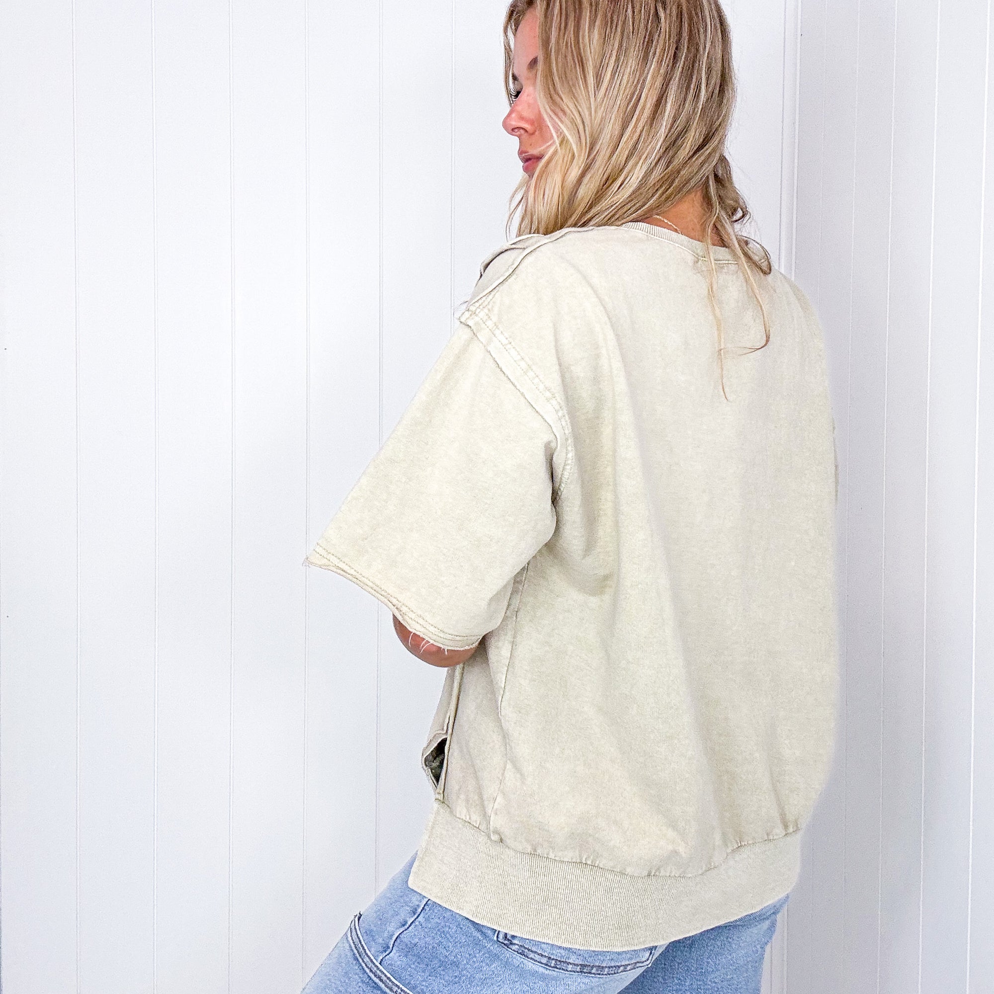 Take it Easy Mineral Washed Khaki Short Sleeve Pullover - Boujee Boutique 