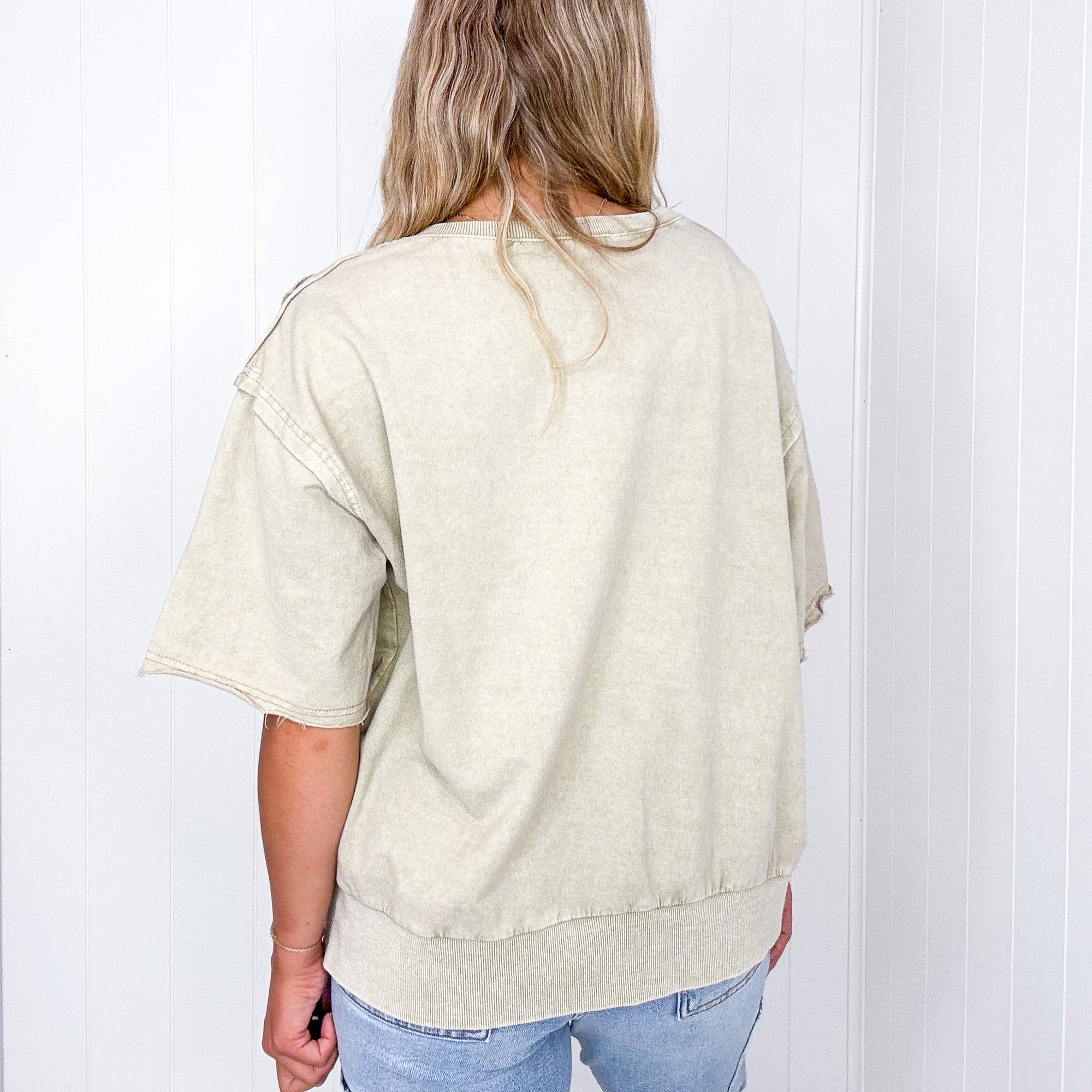 Take it Easy Mineral Washed Khaki Short Sleeve Pullover - Boujee Boutique 