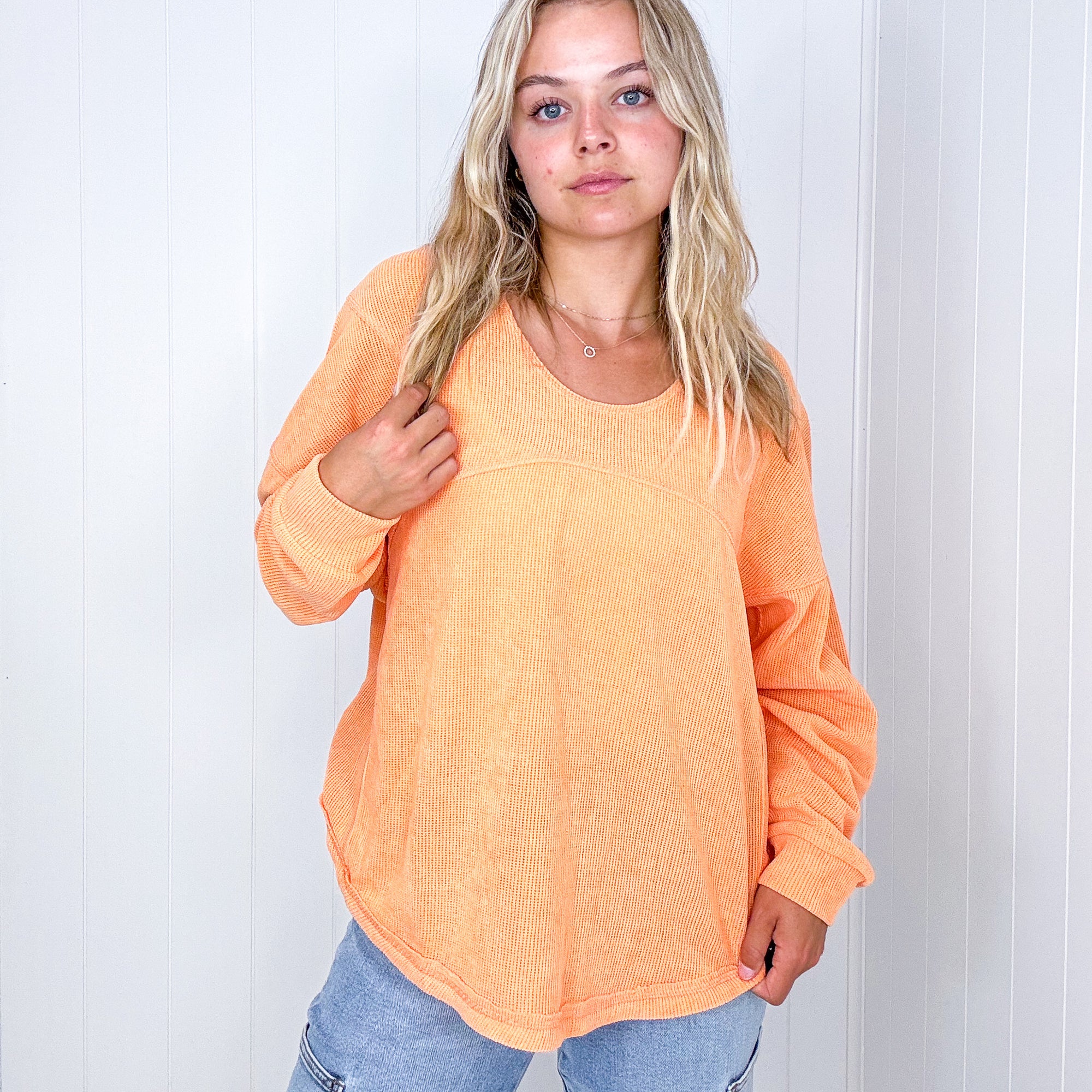 Orange Mango Soft Knit Long Sleeve Pullover Top - Boujee Boutique 