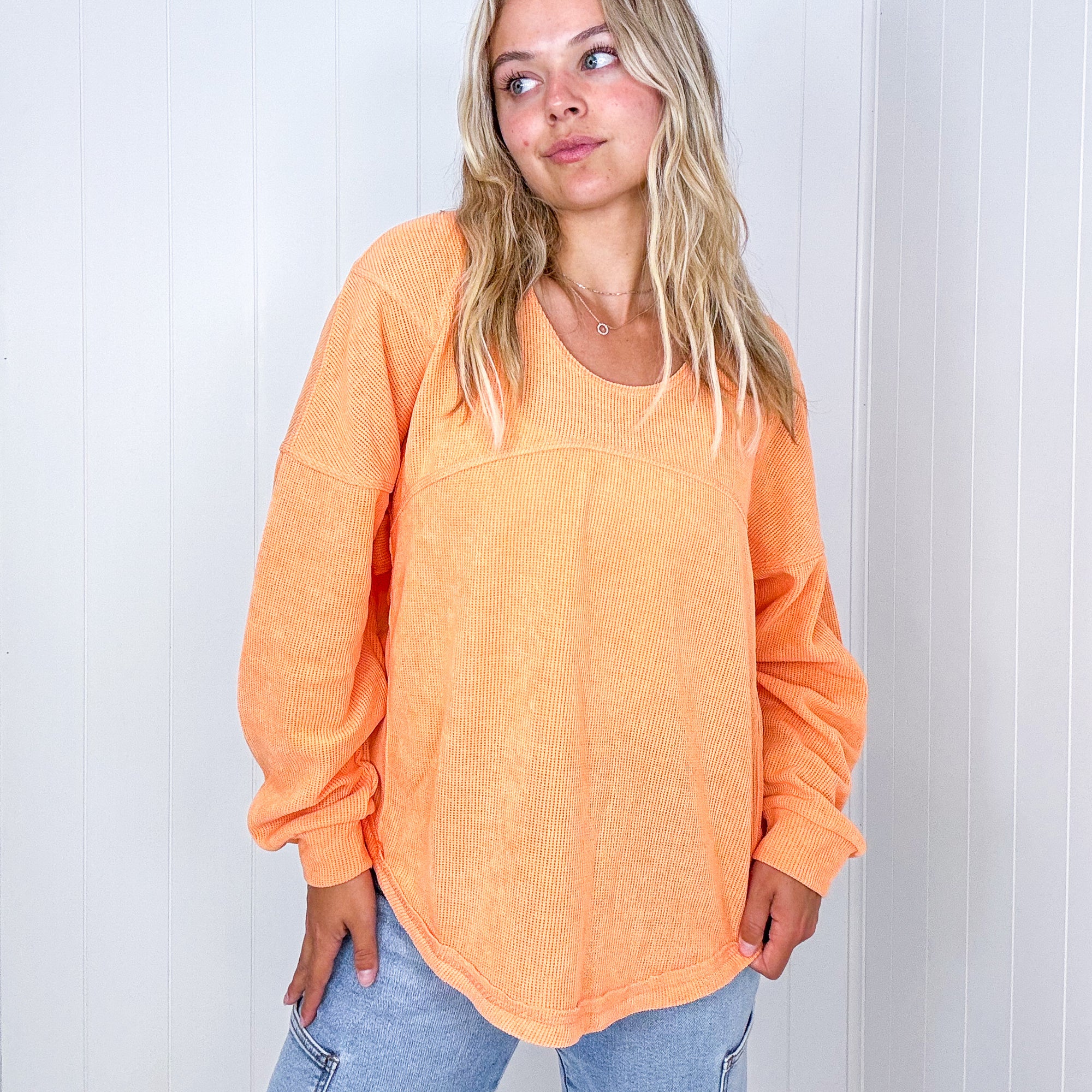 Orange Mango Soft Knit Long Sleeve Pullover Top - Boujee Boutique 