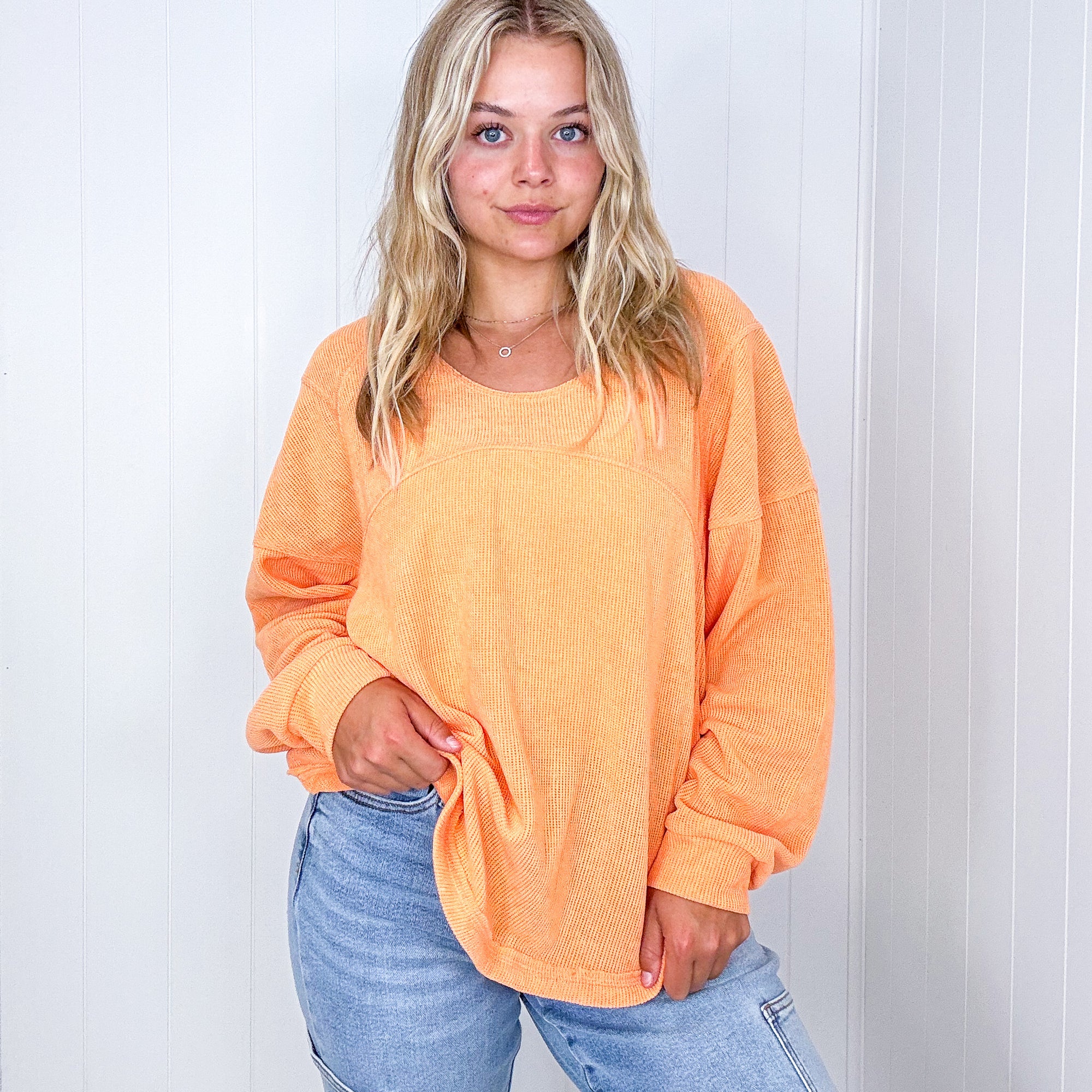 Orange Mango Soft Knit Long Sleeve Pullover Top - Boujee Boutique 