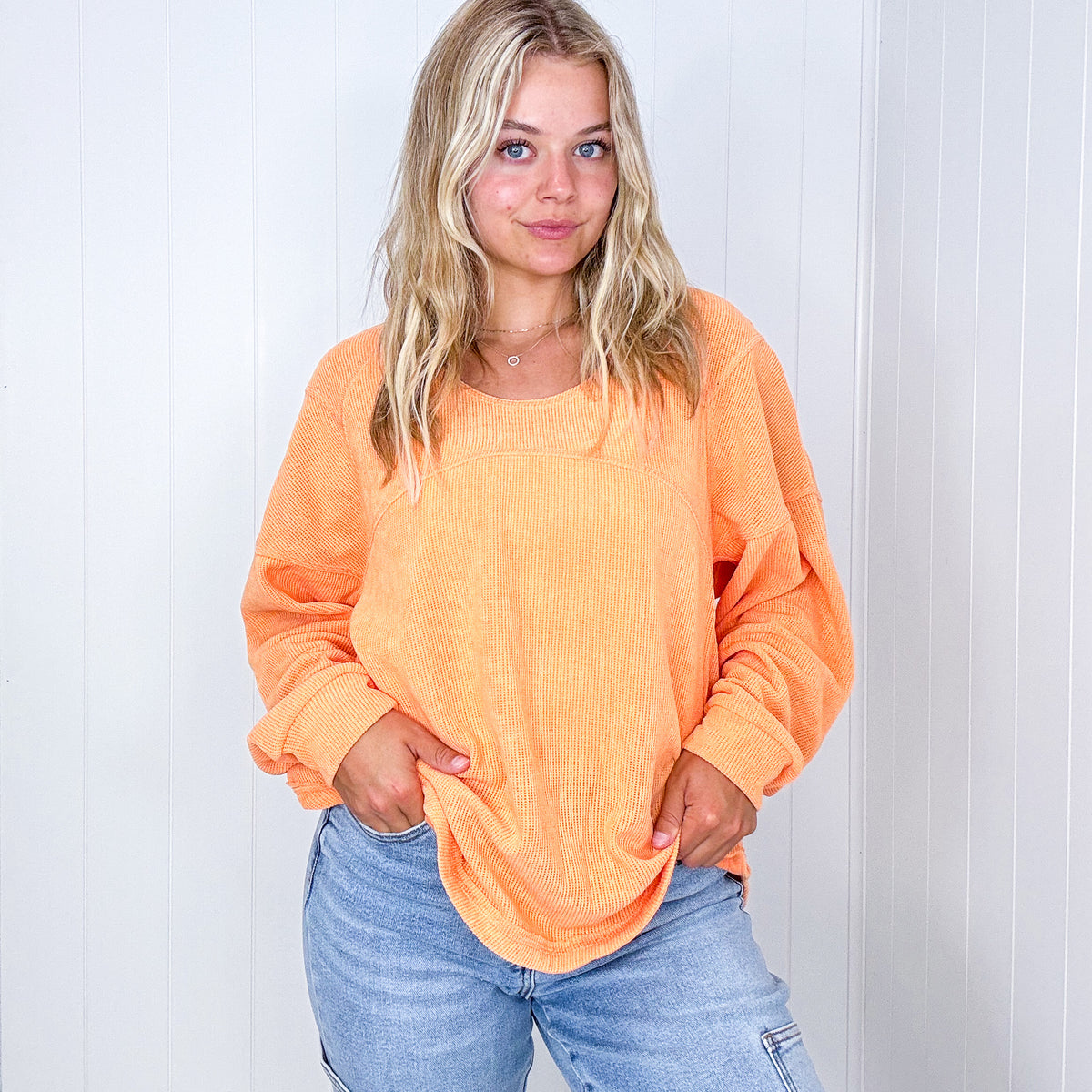 Orange Mango Soft Knit Long Sleeve Pullover Top - Boujee Boutique 