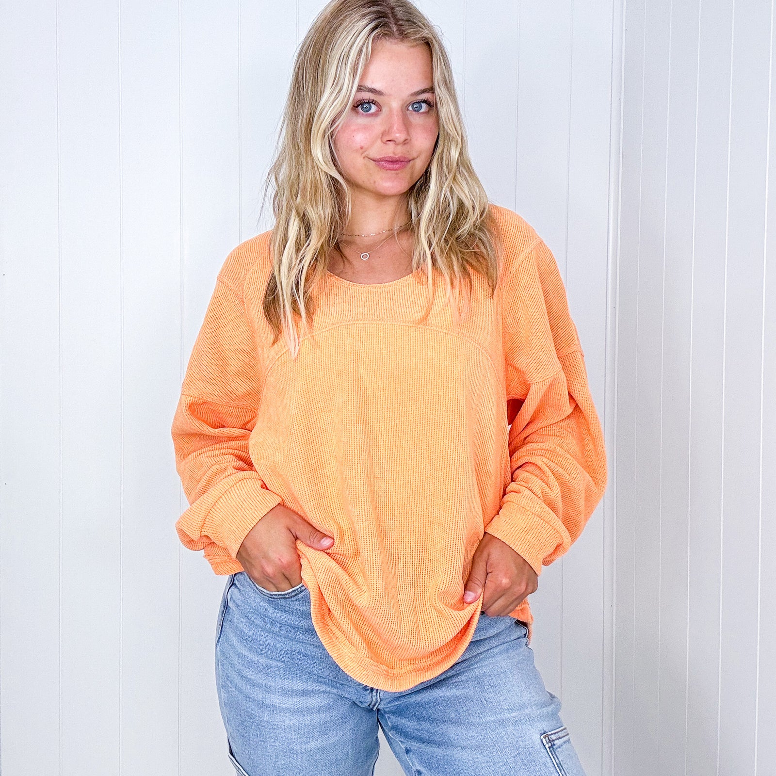 Orange Mango Soft Knit Long Sleeve Pullover Top - Boujee Boutique 