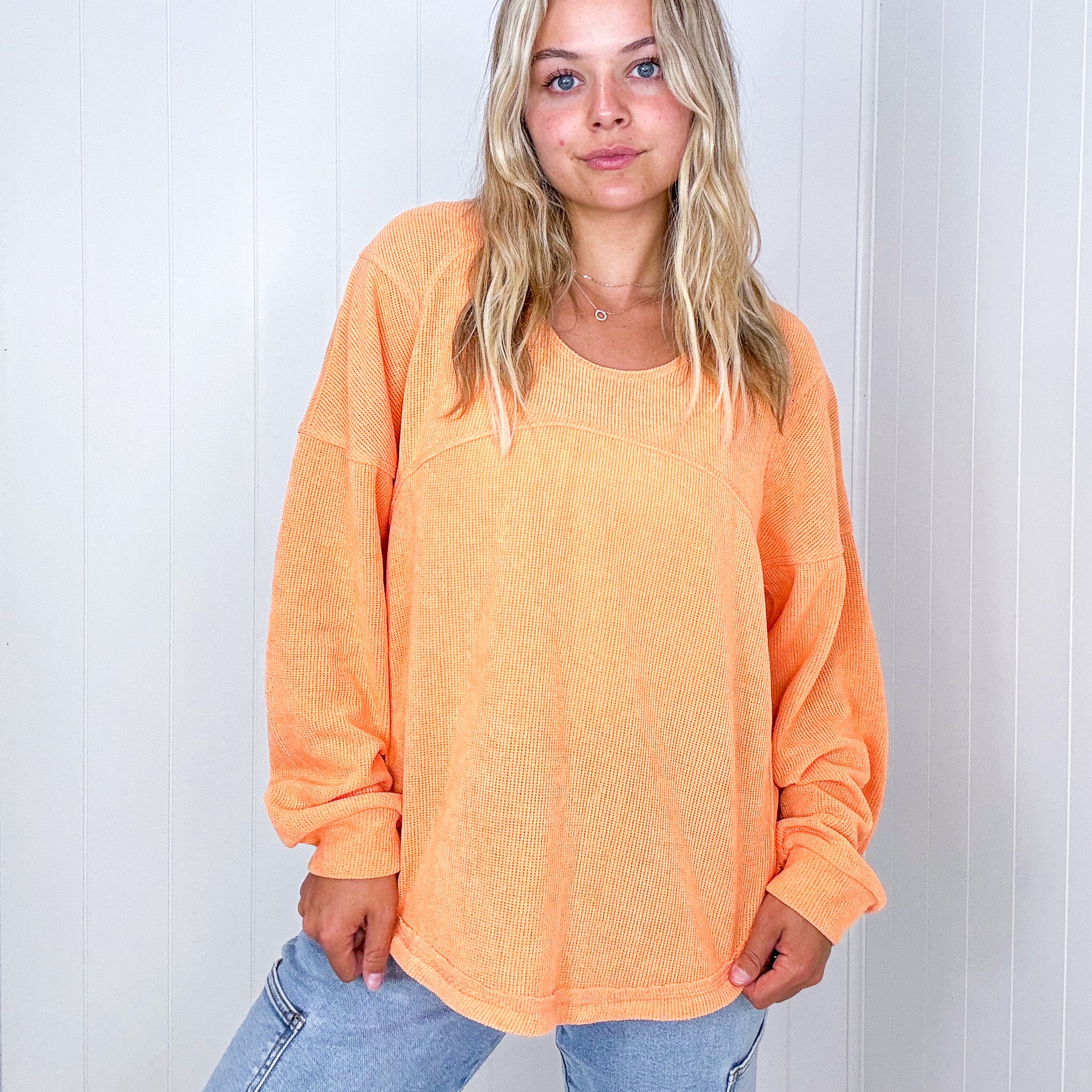 Orange Mango Soft Knit Long Sleeve Pullover Top - Boujee Boutique 