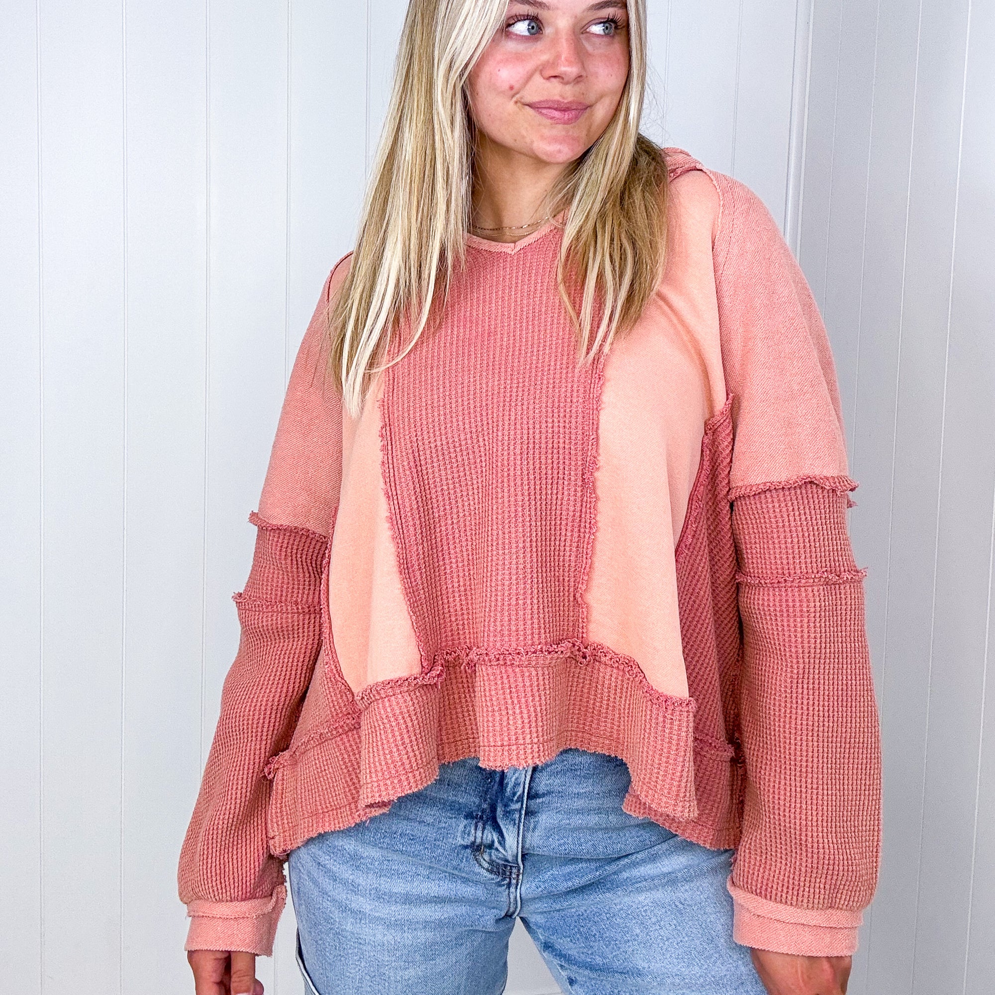 Pol Oversized Terry Waffle Knit Long Sleeve Pullover in 3 Colors - Boujee Boutique 