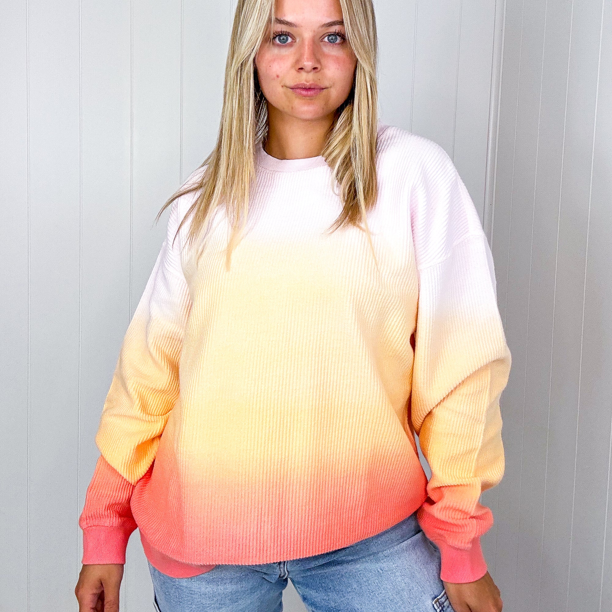 Sunset Ombre Luxe Soft Corded Long Sleeve Pullover - Boujee Boutique 