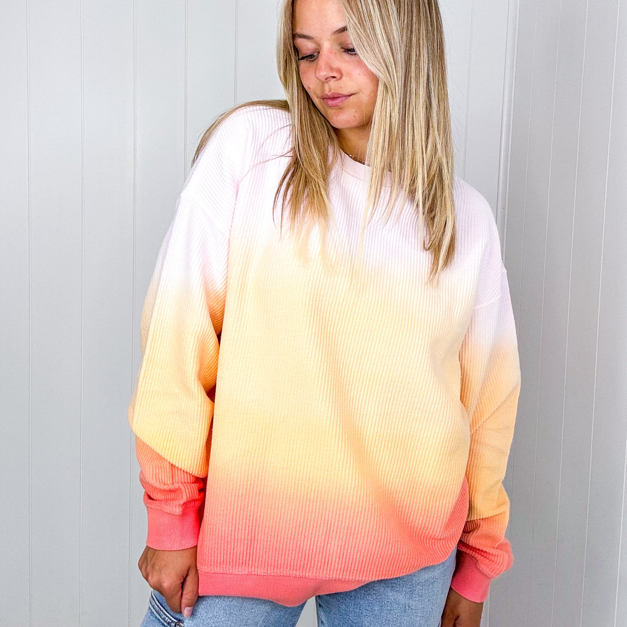 Sunset Ombre Luxe Soft Corded Long Sleeve Pullover - Boujee Boutique 