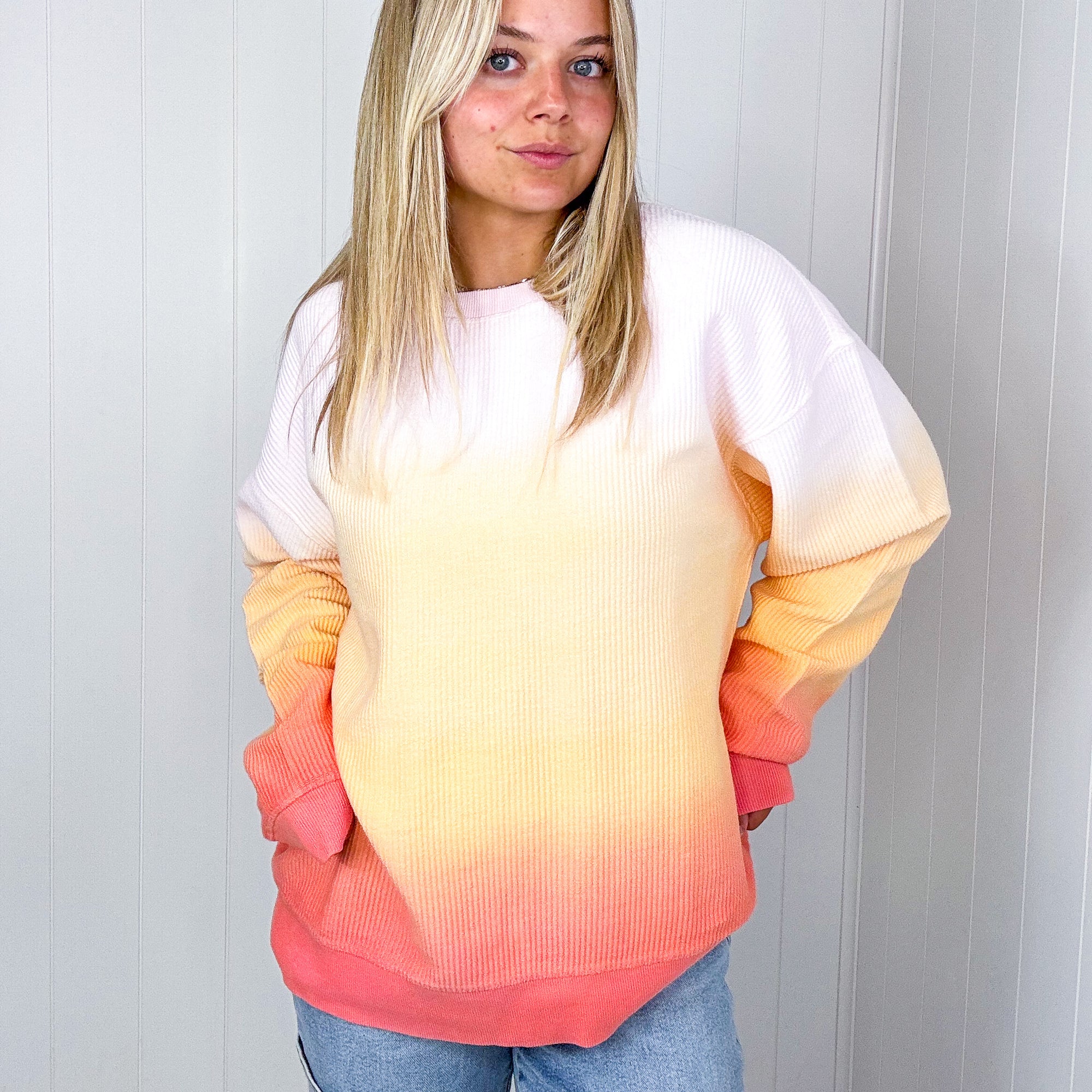 Sunset Ombre Luxe Soft Corded Long Sleeve Pullover - Boujee Boutique 