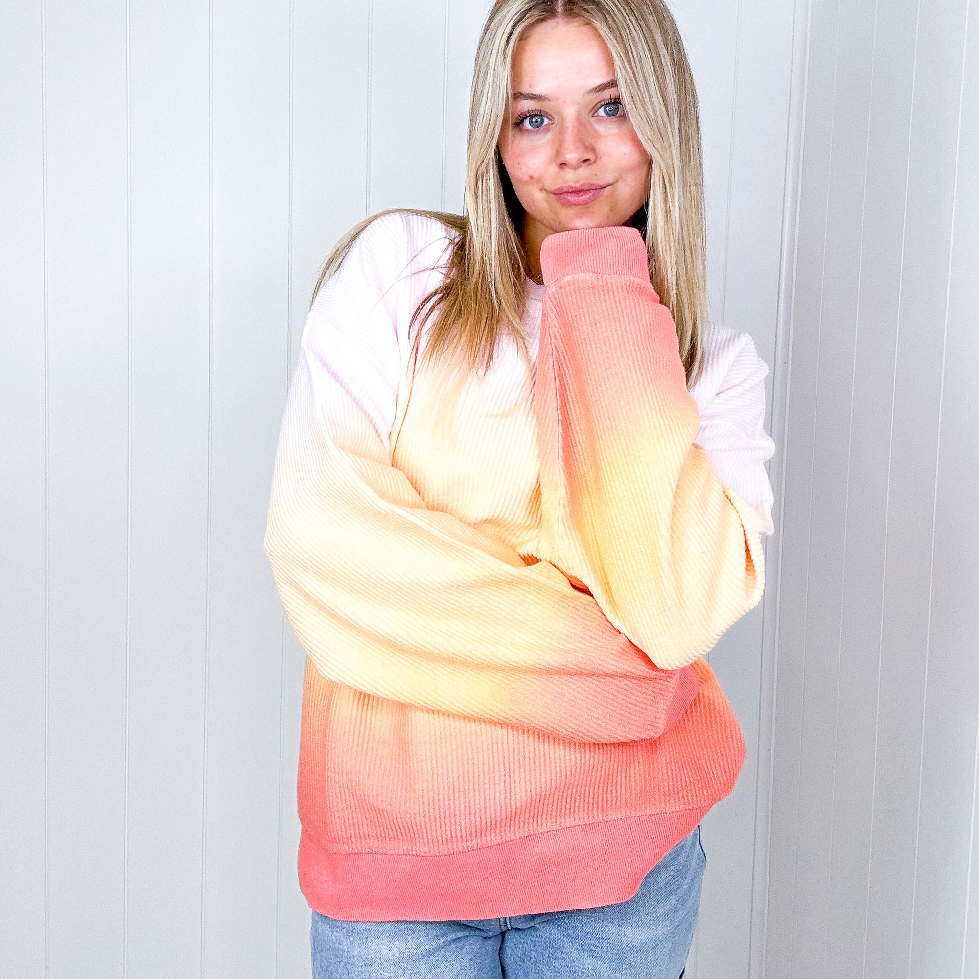 Sunset Ombre Luxe Soft Corded Long Sleeve Pullover - Boujee Boutique 