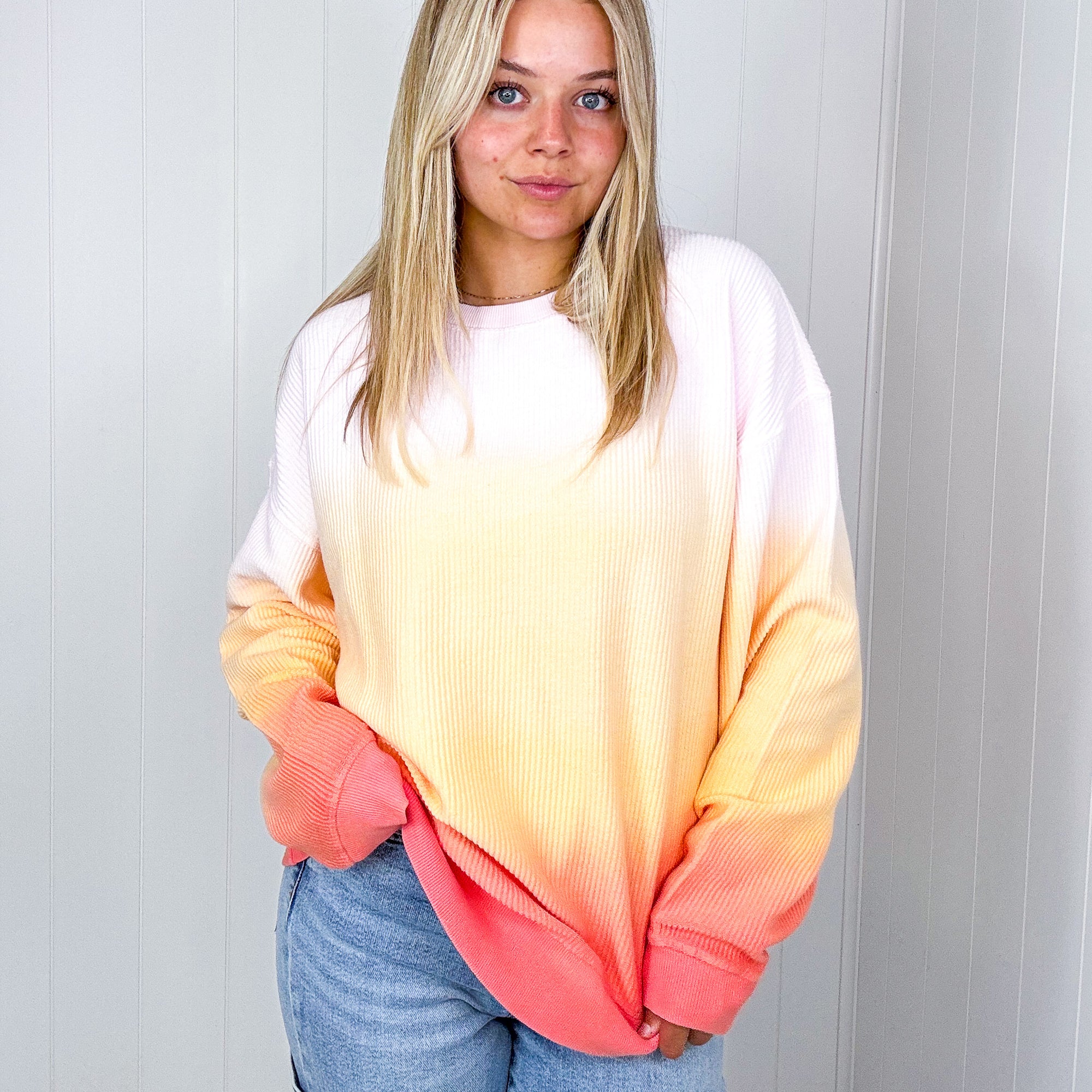 Sunset Ombre Luxe Soft Corded Long Sleeve Pullover - Boujee Boutique 