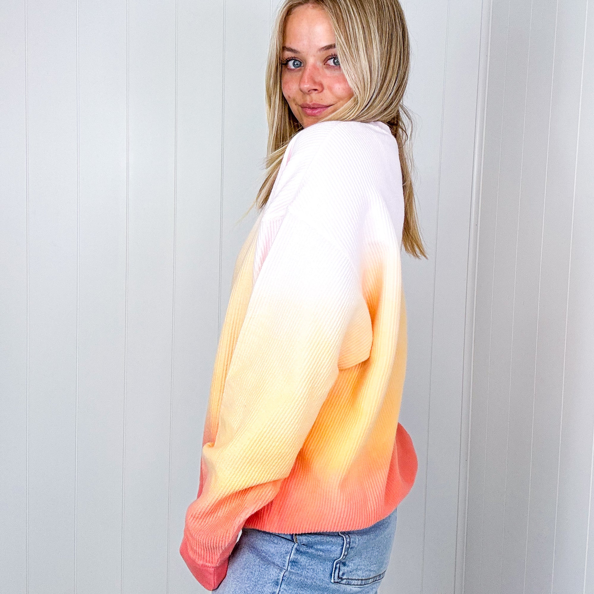 Sunset Ombre Luxe Soft Corded Long Sleeve Pullover - Boujee Boutique 