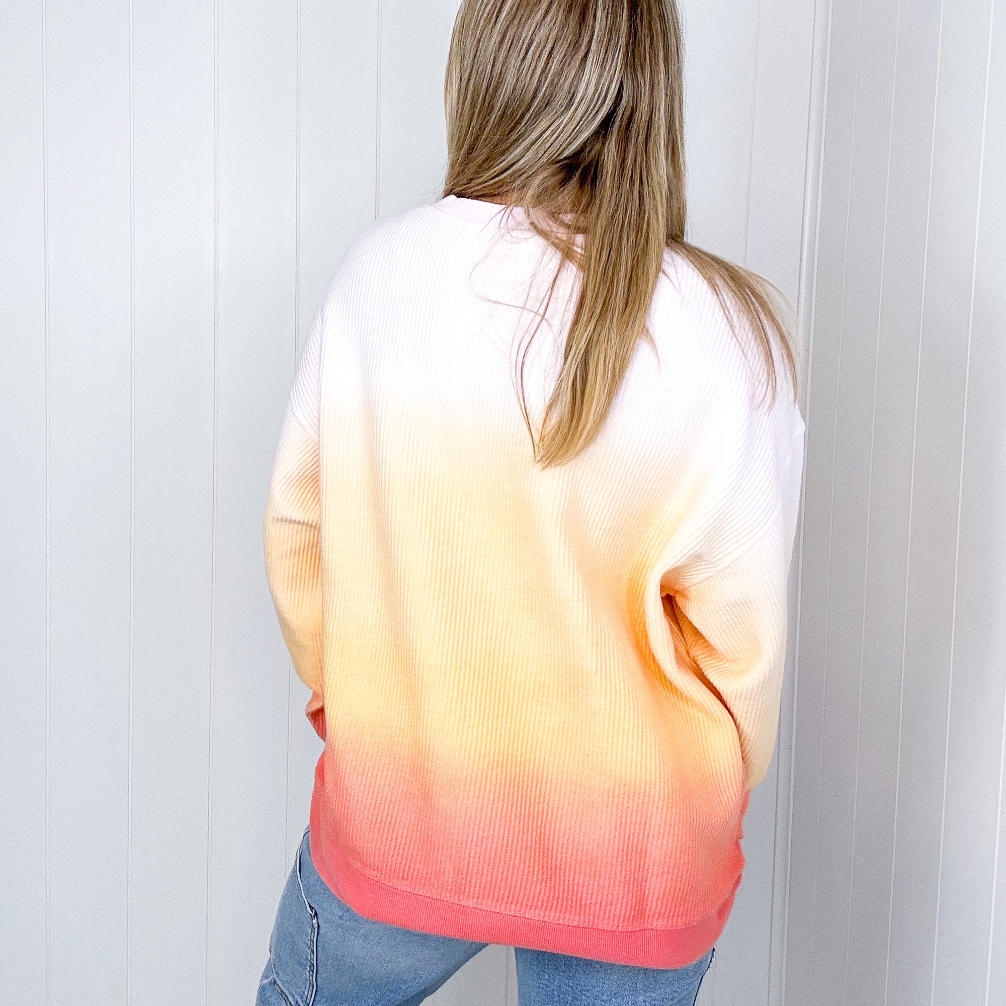 Sunset Ombre Luxe Soft Corded Long Sleeve Pullover - Boujee Boutique 