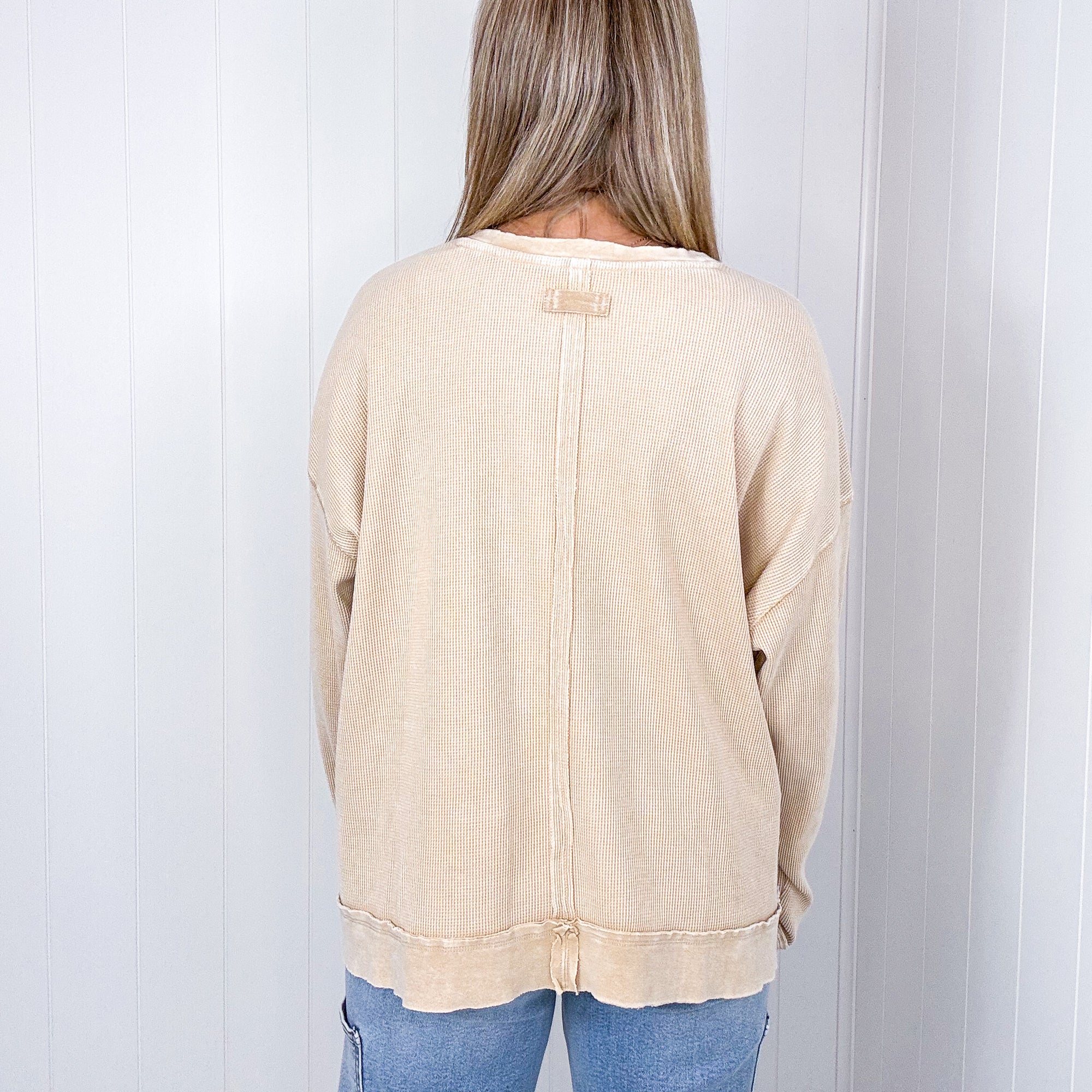 On the Comfortable Side Thermal Knit Mineral Washed Long Sleeve Top in 3 Colors - Boujee Boutique 