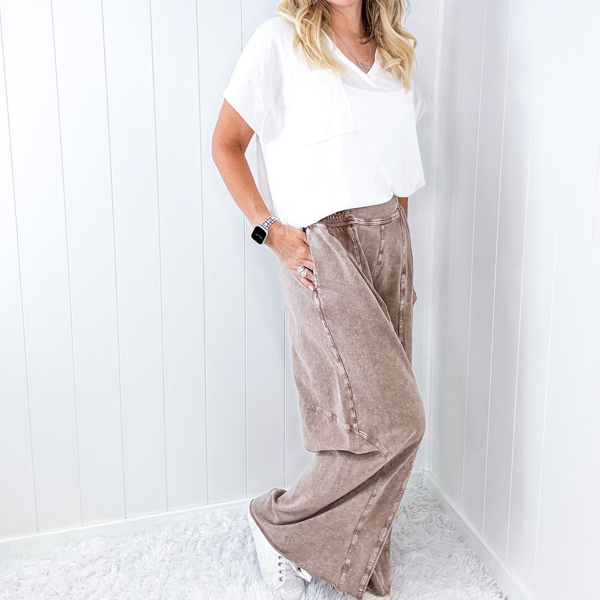 Bohemian Breeze Smocked Waist Wide Leg Palazzo Pants in 2 Colors - Boujee Boutique 