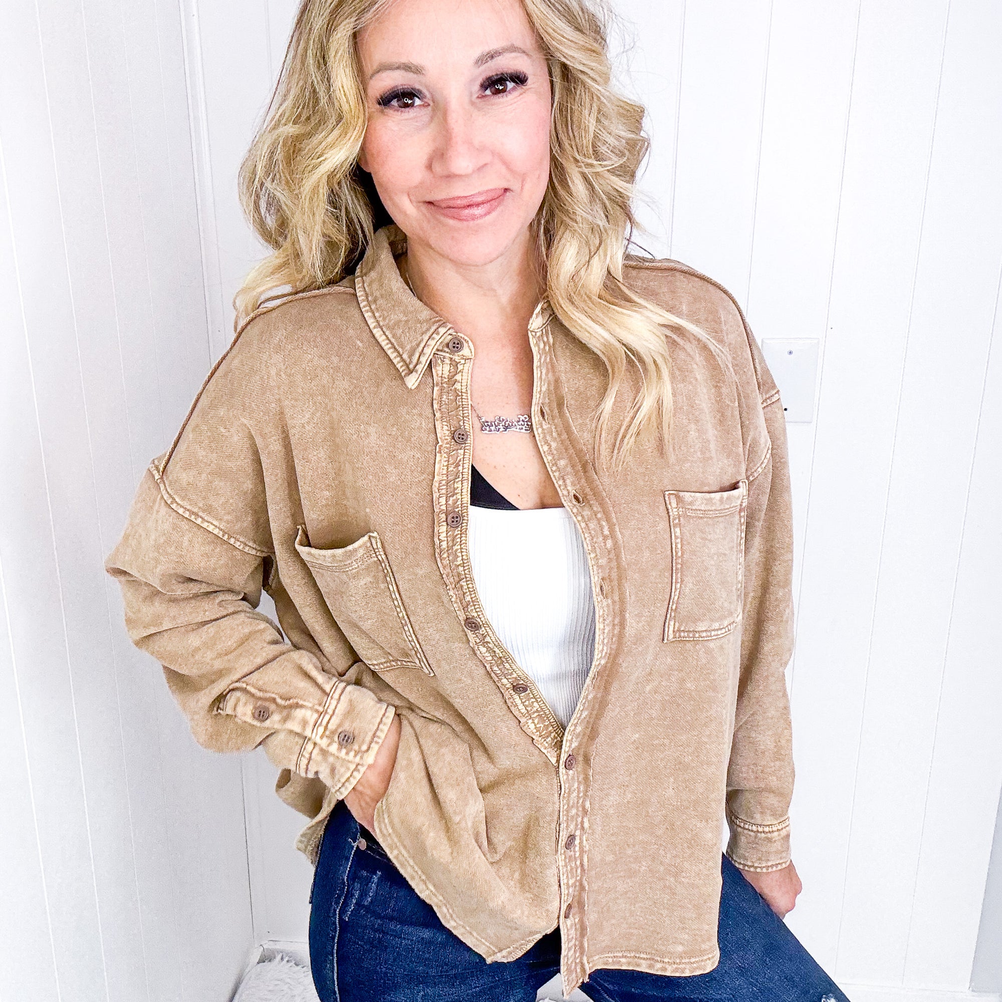 Weekend Wanderer Terry Button Up Jacket or Top in 3 Colors - Boujee Boutique 