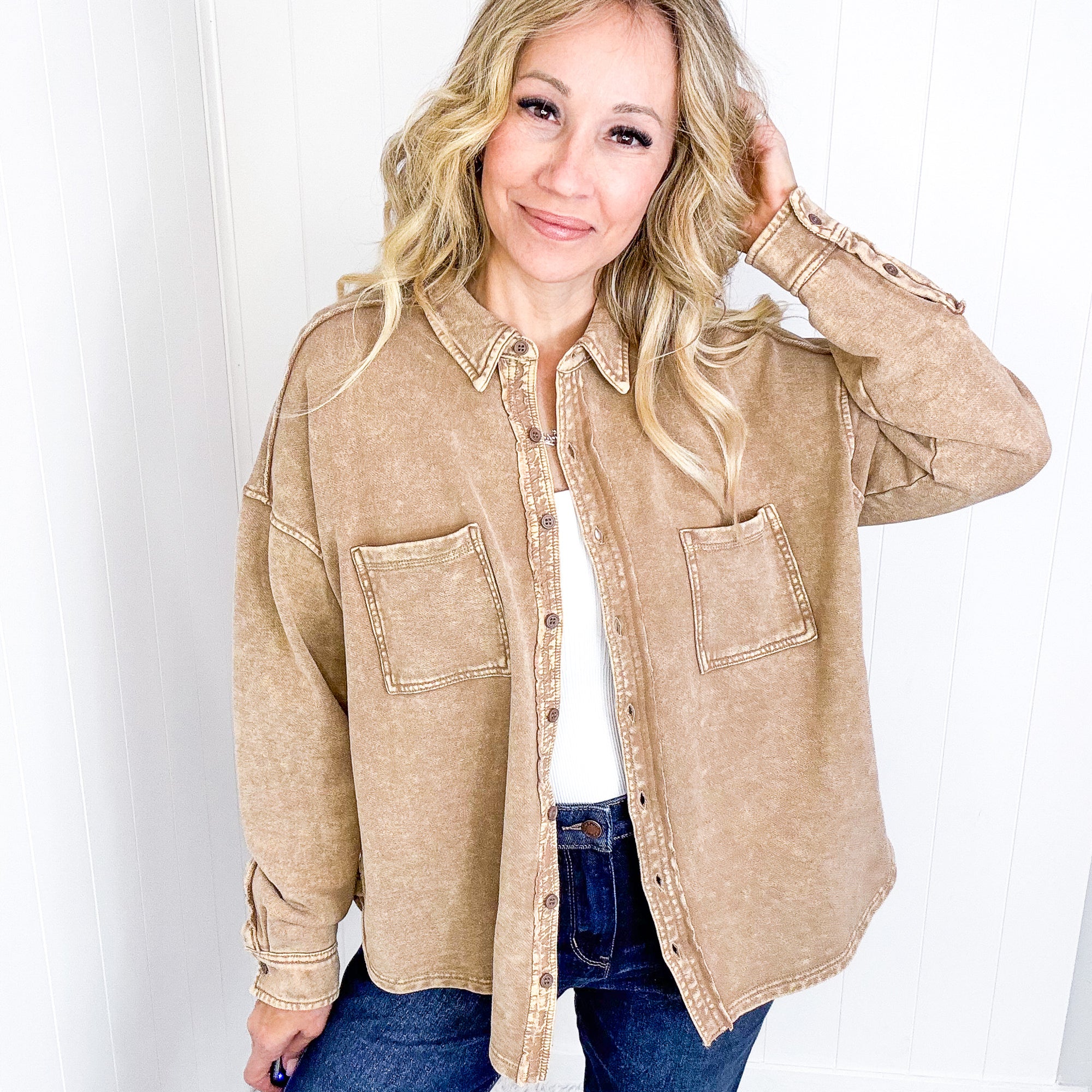 Weekend Wanderer Terry Button Up Jacket or Top in 3 Colors - Boujee Boutique 