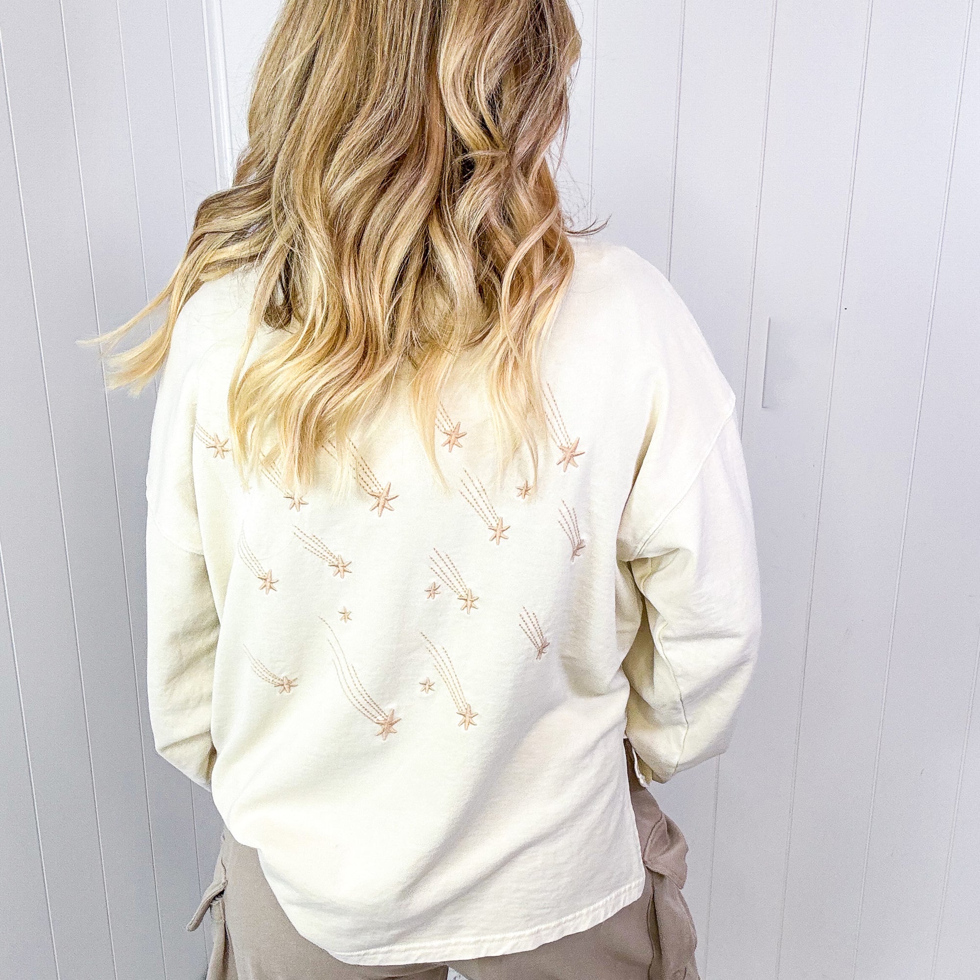 Shooting Star Embroidered Mineral Washed Terry Knit Pullover in 3 Colors - Boujee Boutique 