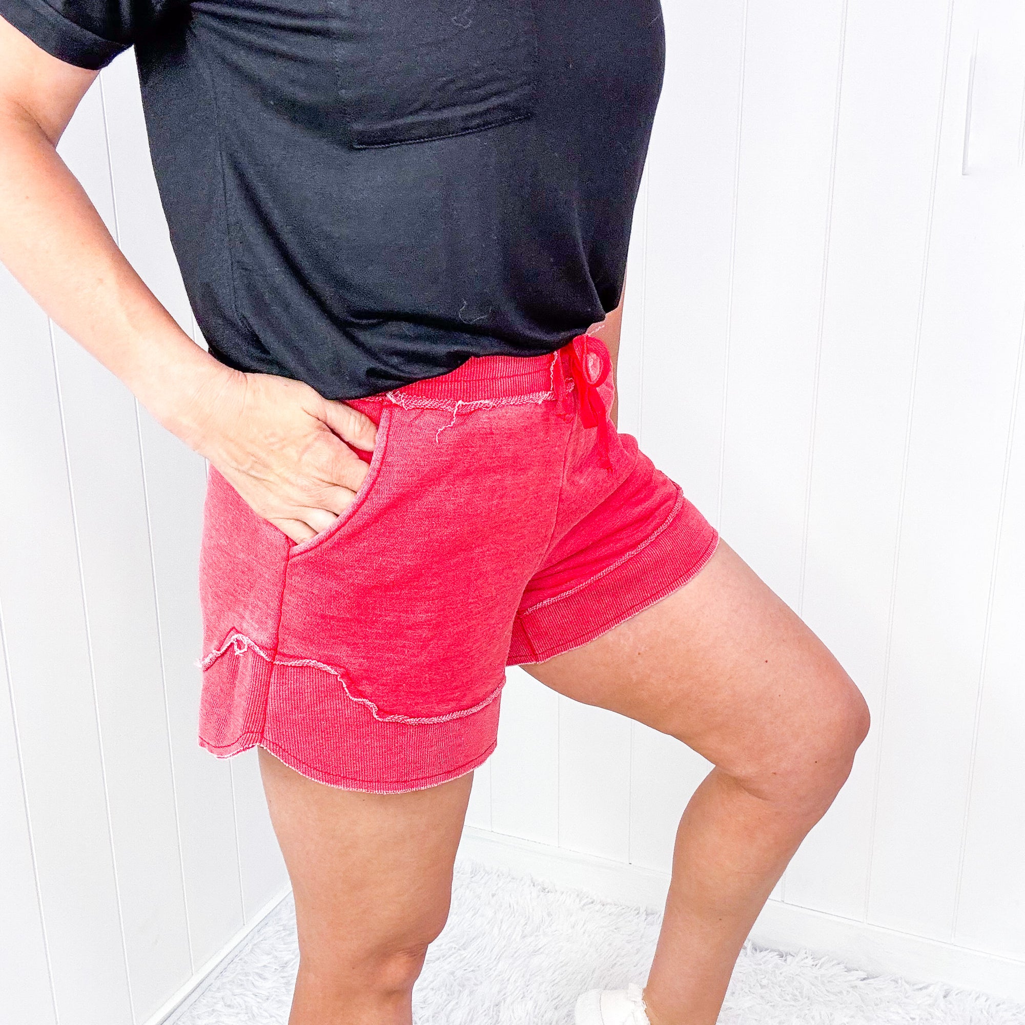 New Bestie Washed Terry Knit Pull on Shorts with Pockets in 5 Colors - Boujee Boutique 