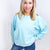 Snow Washed Aqua Oversized Luxe Soft Corded Crewneck Pullover Top - Boujee Boutique 