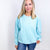 Snow Washed Aqua Oversized Luxe Soft Corded Crewneck Pullover Top - Boujee Boutique 