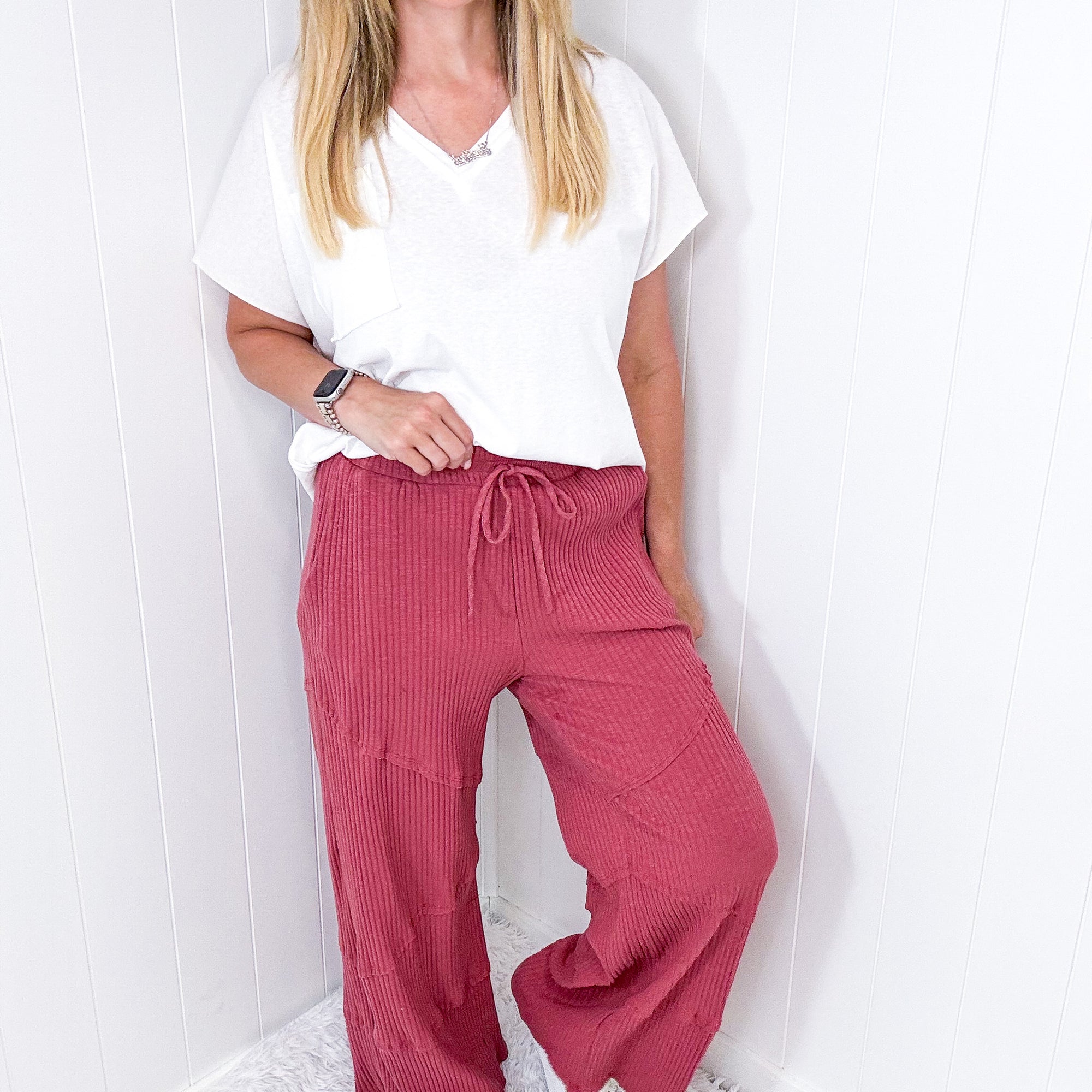 Relax and Unwind Ribbed Knit Cross Hemlines Palazzo Pants in 3 Colors - Boujee Boutique 