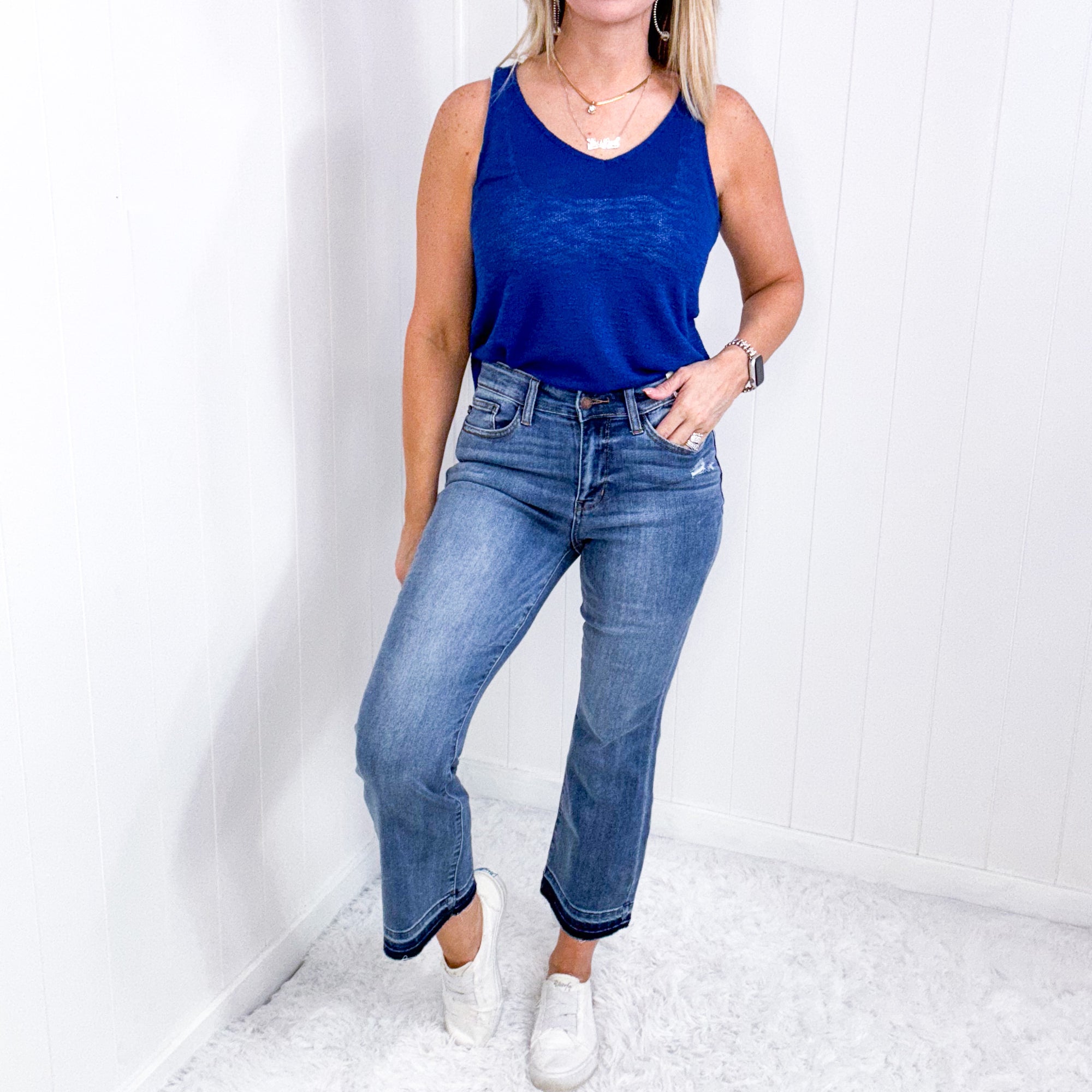 Judy Blue Mid Rise Release Hem Cropped Bootcut Jeans - Boujee Boutique 