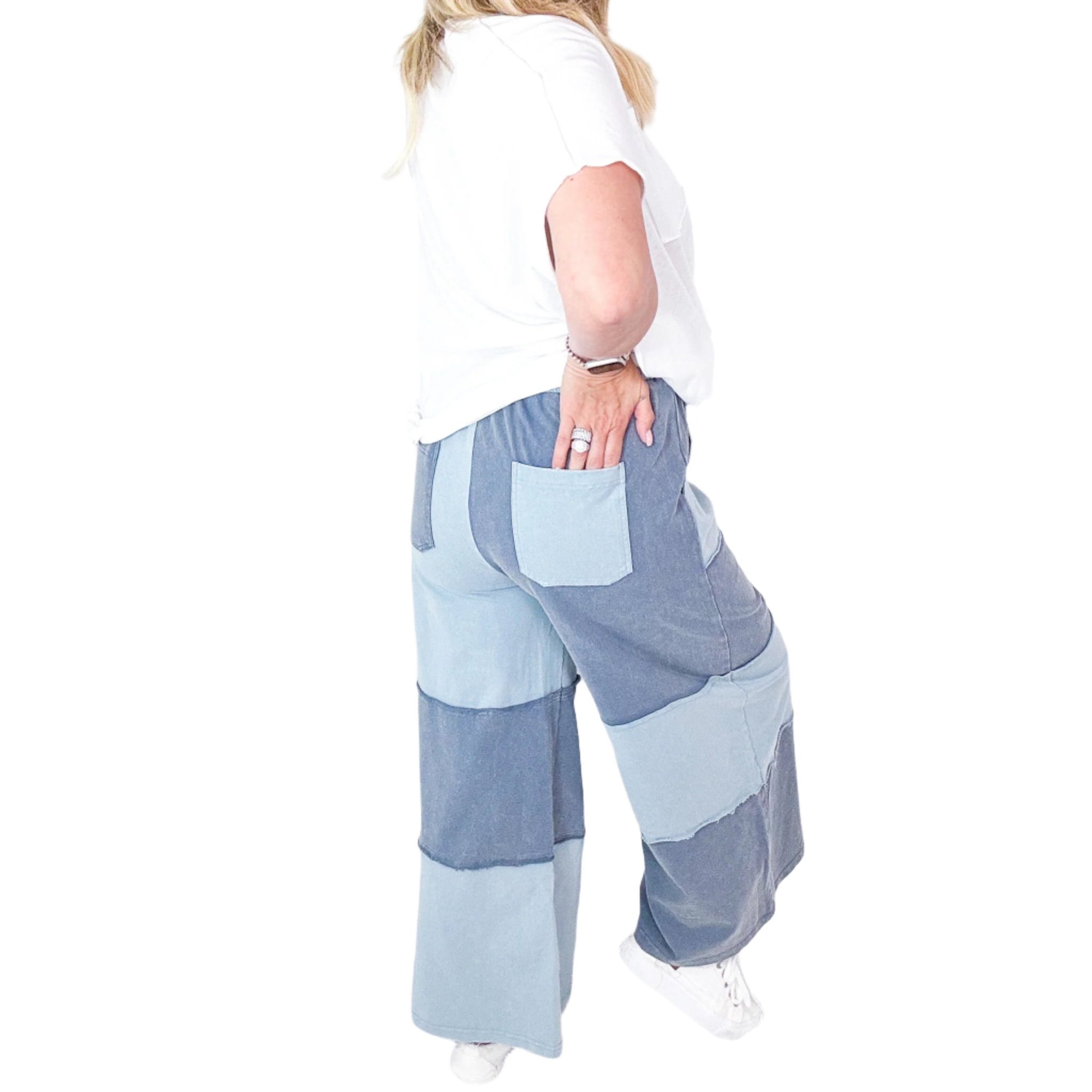 Chromatic Terry Knit Wide Leg Color Clock Palazzo Pants in 2 Colors - Boujee Boutique 